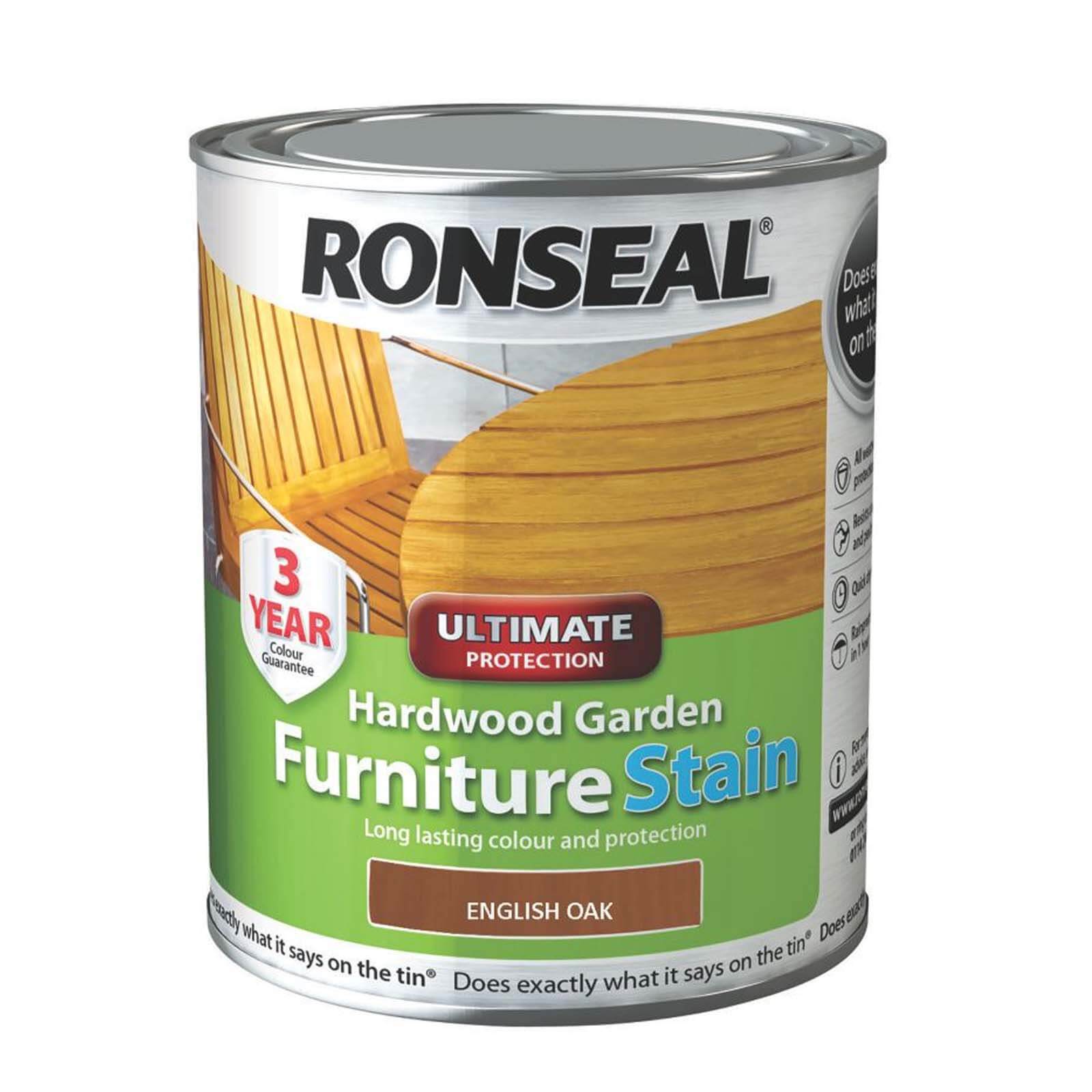 Ronseal Hardwood Garden Furniture Stain English Oak - 750ml
