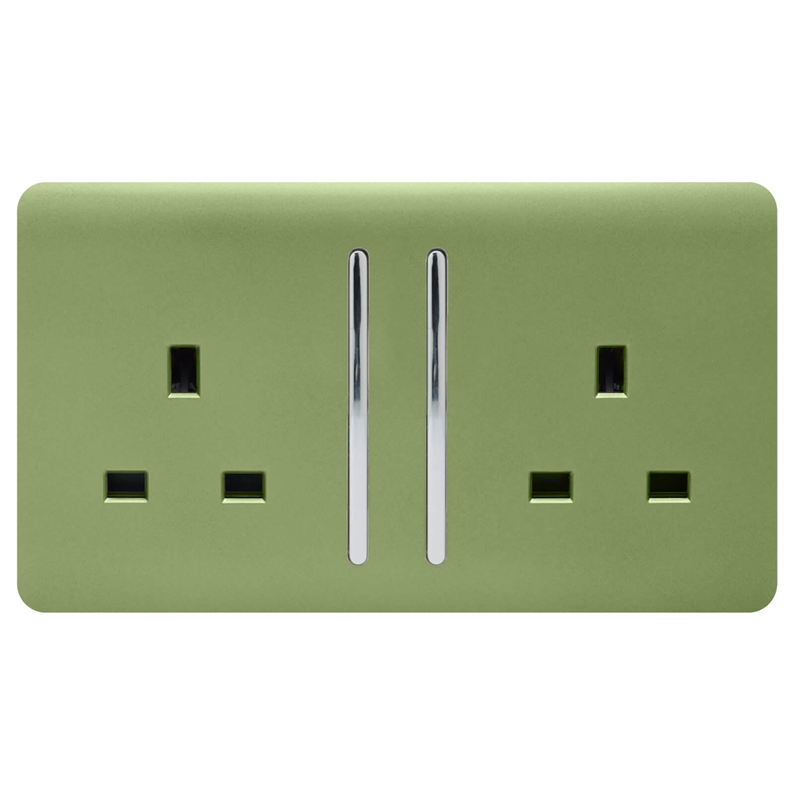 Trendi Switch 2 Gang 13Amp Long Switched Socket in Moss Green