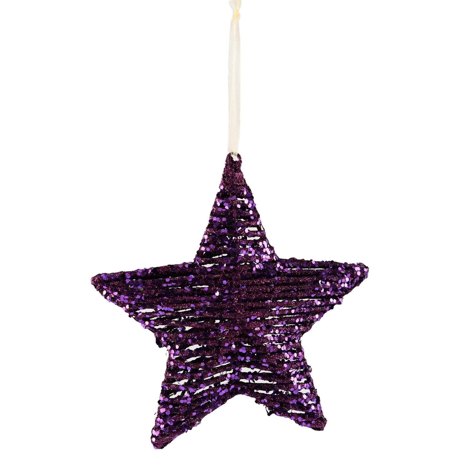 Purple Glitter Wire Star Hanging Tree Decoration