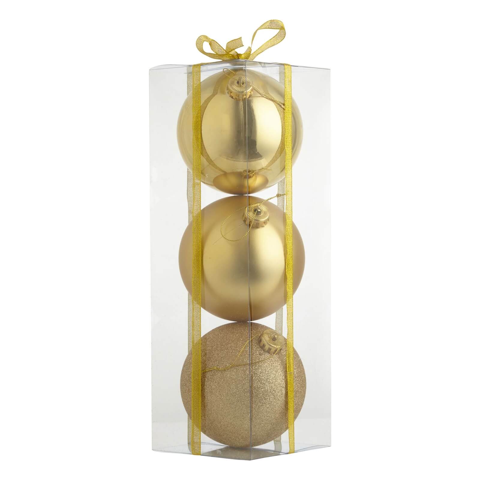Pack of 3 Large Shatterproof Tree Baubles - Gold