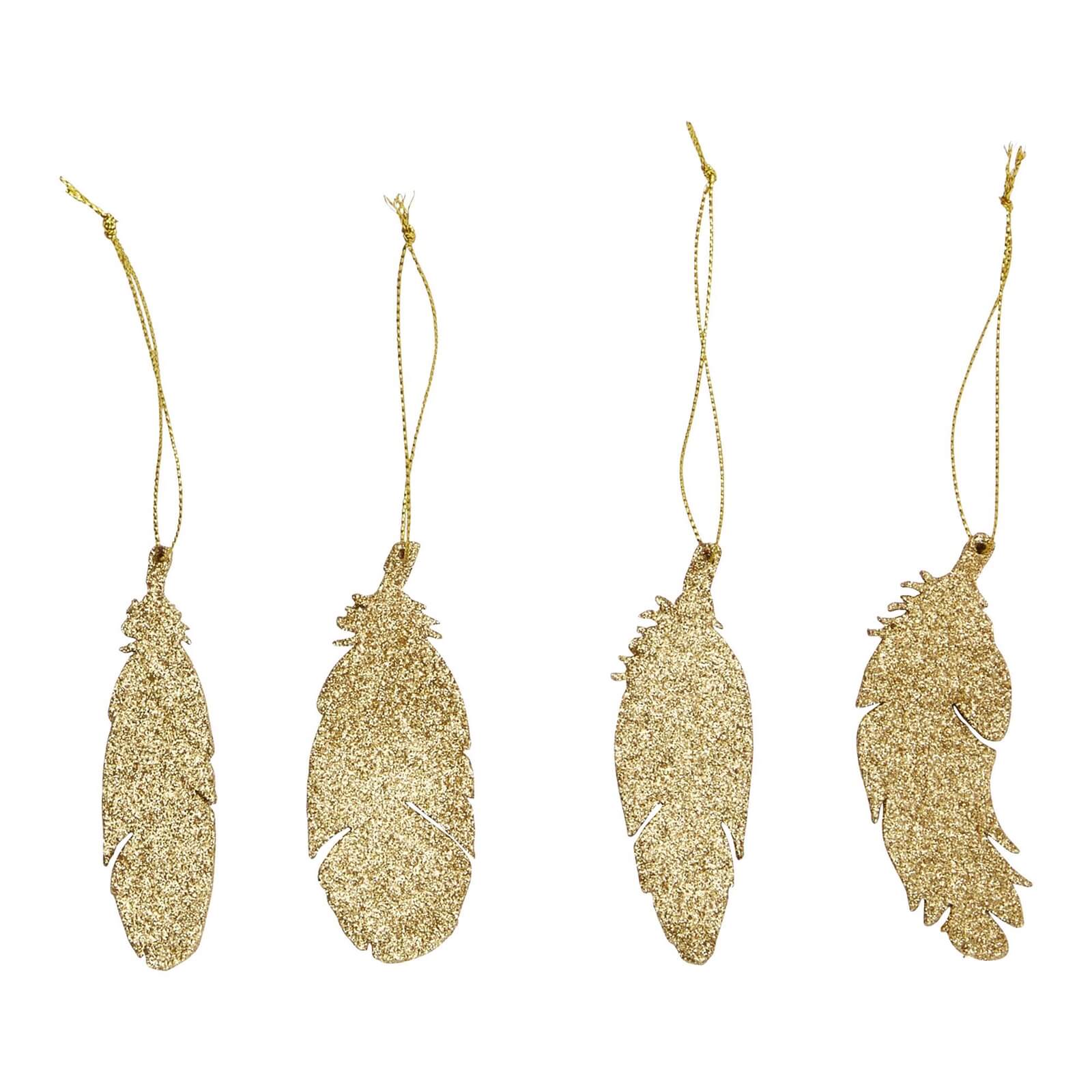 Gold Glitter Feather Christmas Tree Decorations - Pack of 20