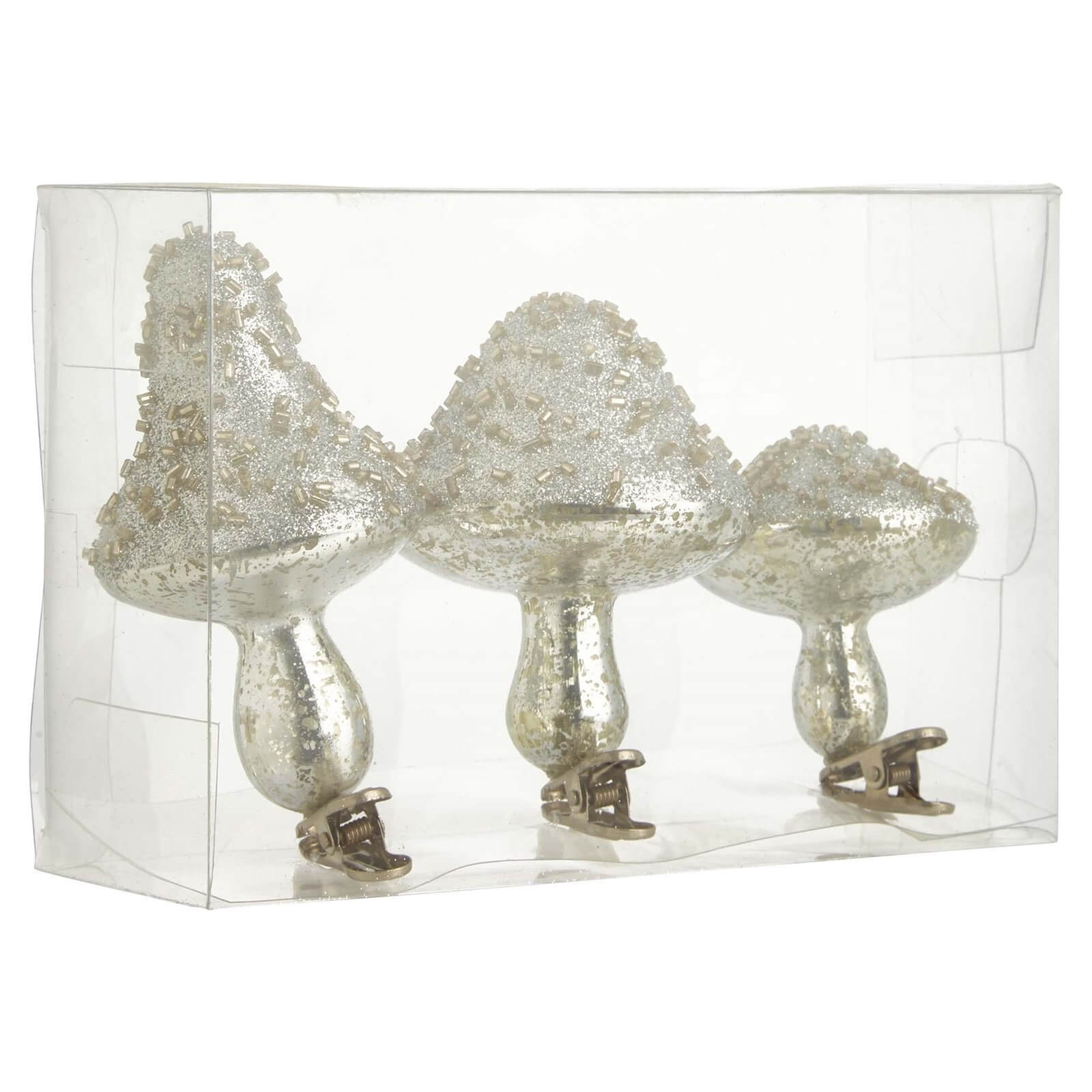 Pack of 3 Glass Glitter Mushroom Hanging Tree Decorations