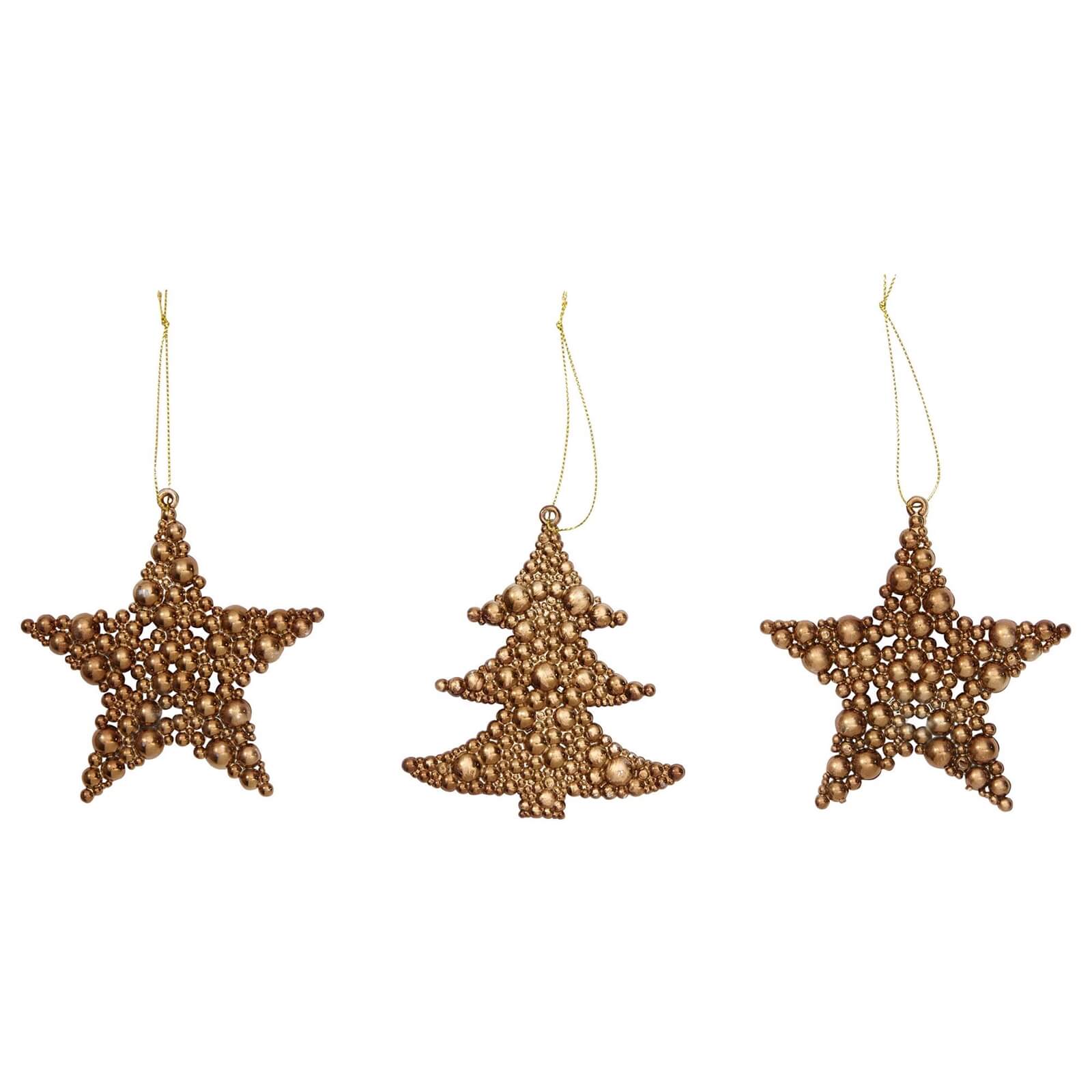 Gold Metal Christmas Tree & Star Christmas Tree Decorations - Pack of 9