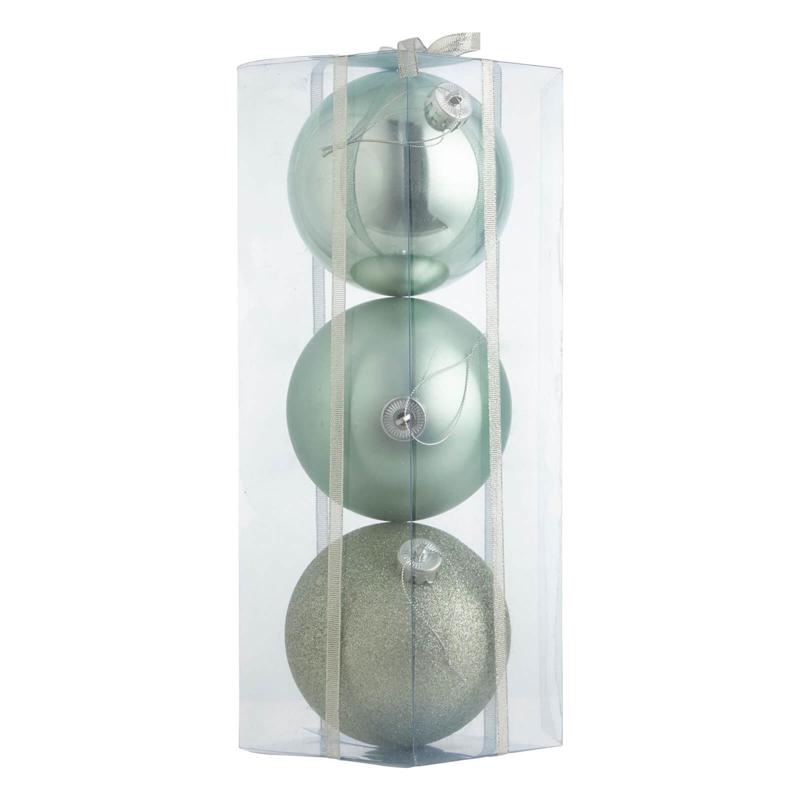 Large Pale Green Shatterproof Christmas Tree Baubles - Pack of 3