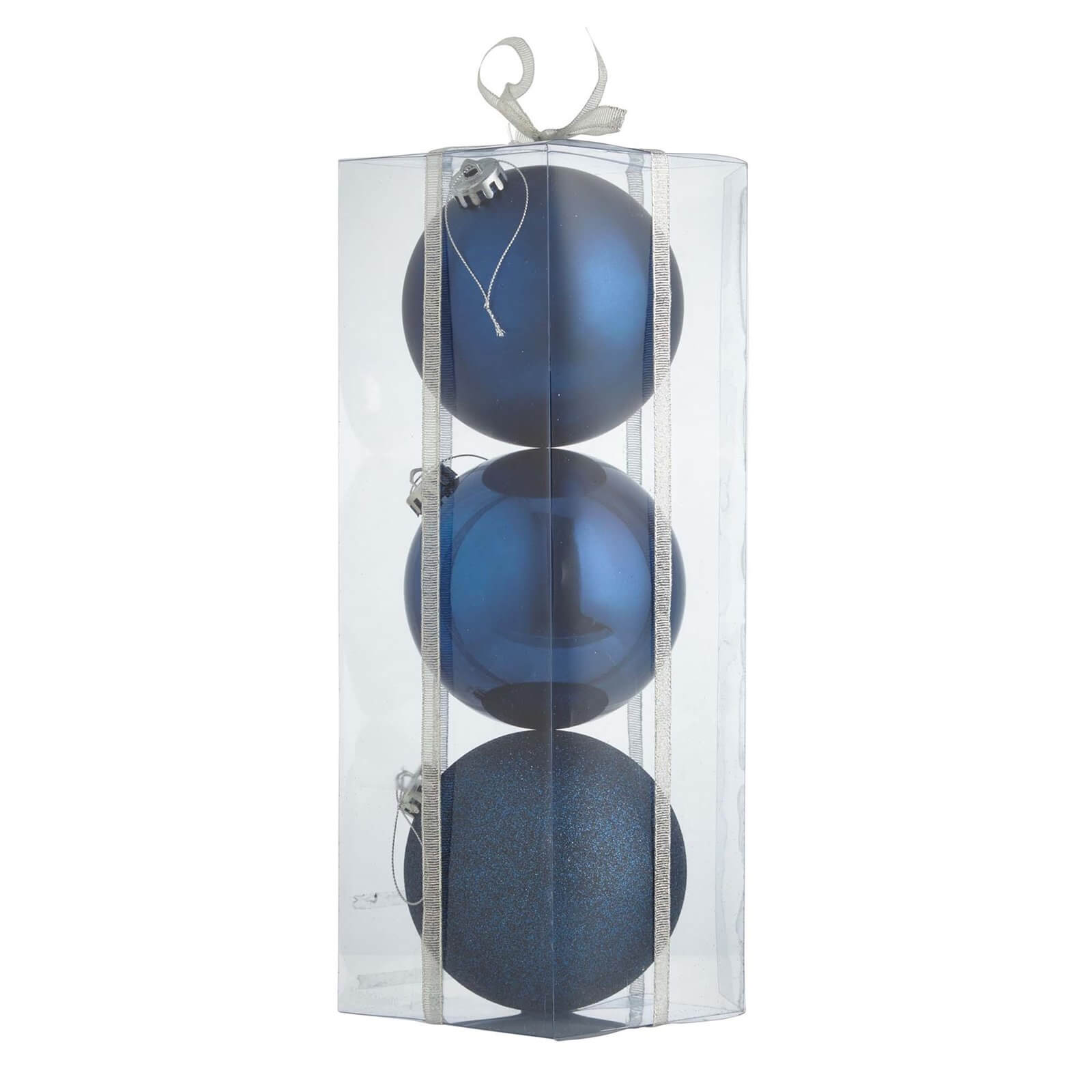 Large Dark Blue Shatterproof Christmas Tree Baubles - Pack of 3