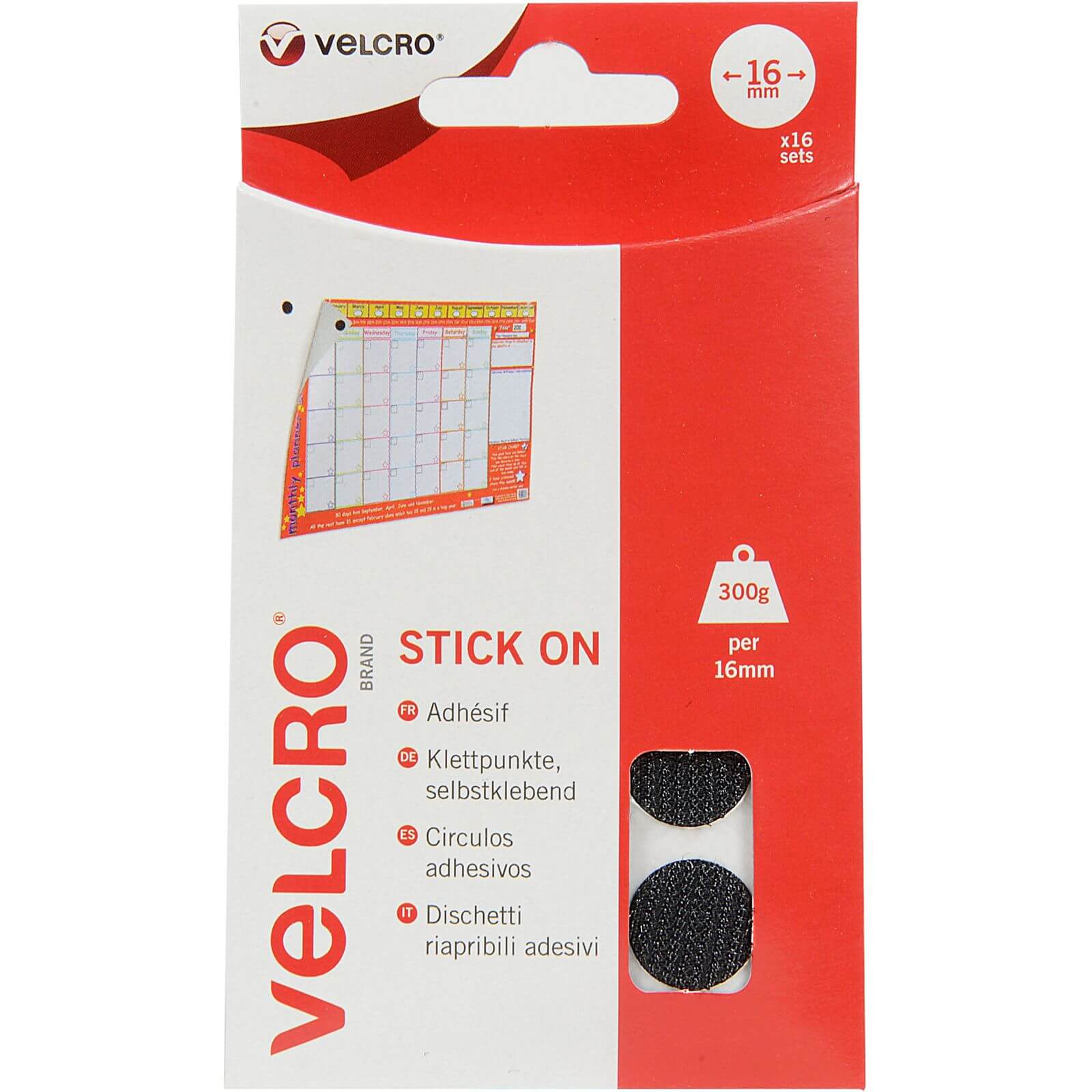 VELCRO? Brand Stick-On Coin - Black - 16mm - 16 Set