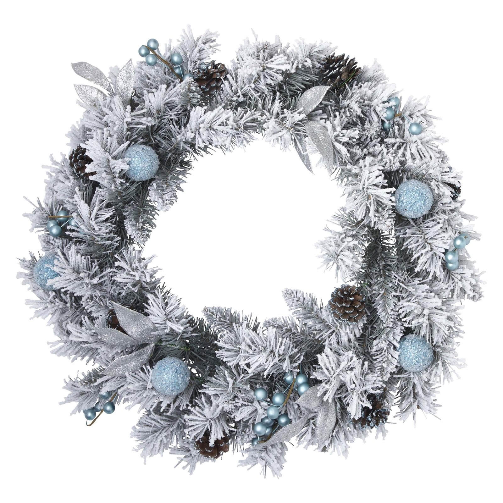 Snowy Decorated Christmas Wreath 60cm