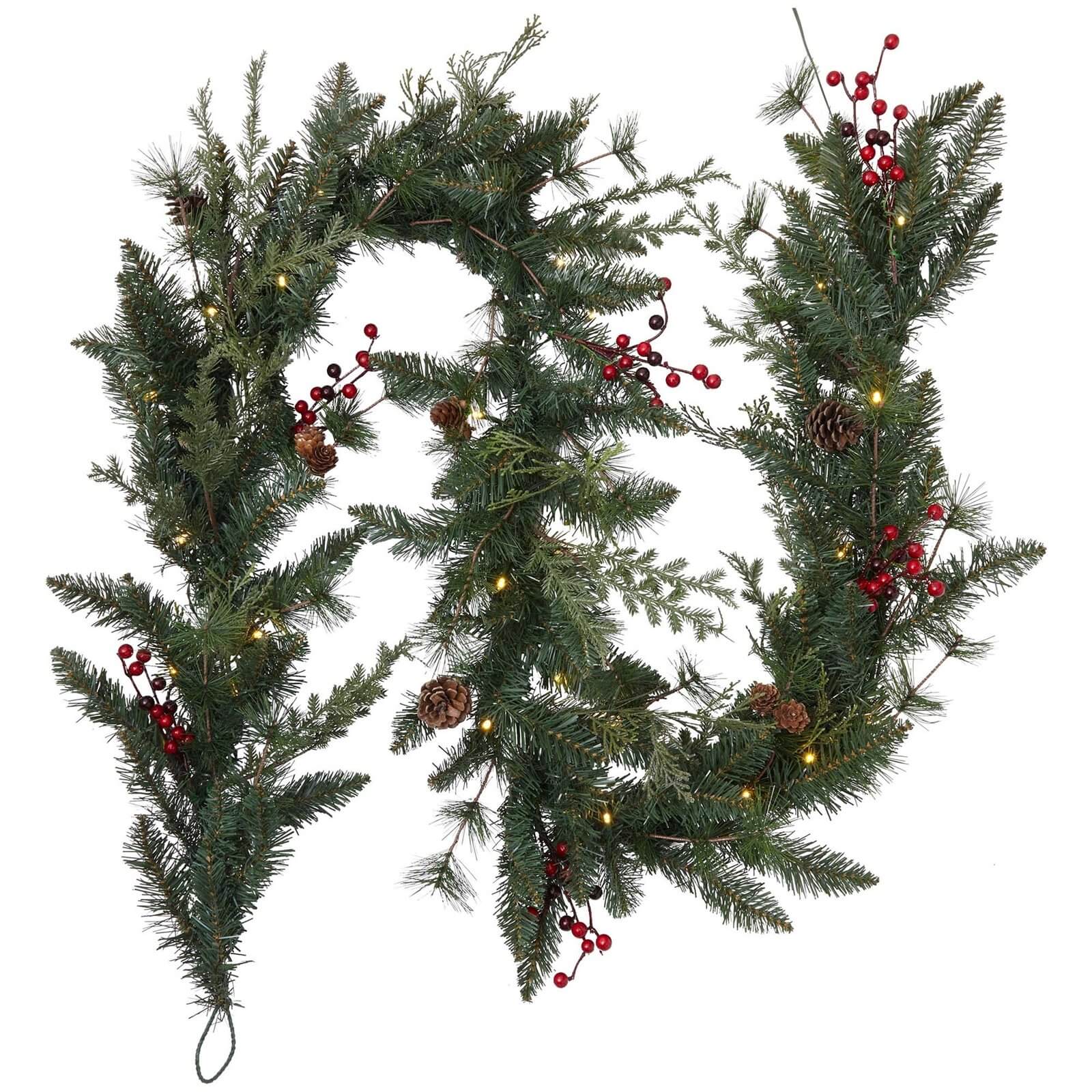 Berry and Cone Pre Lit Christmas Garland 210cm