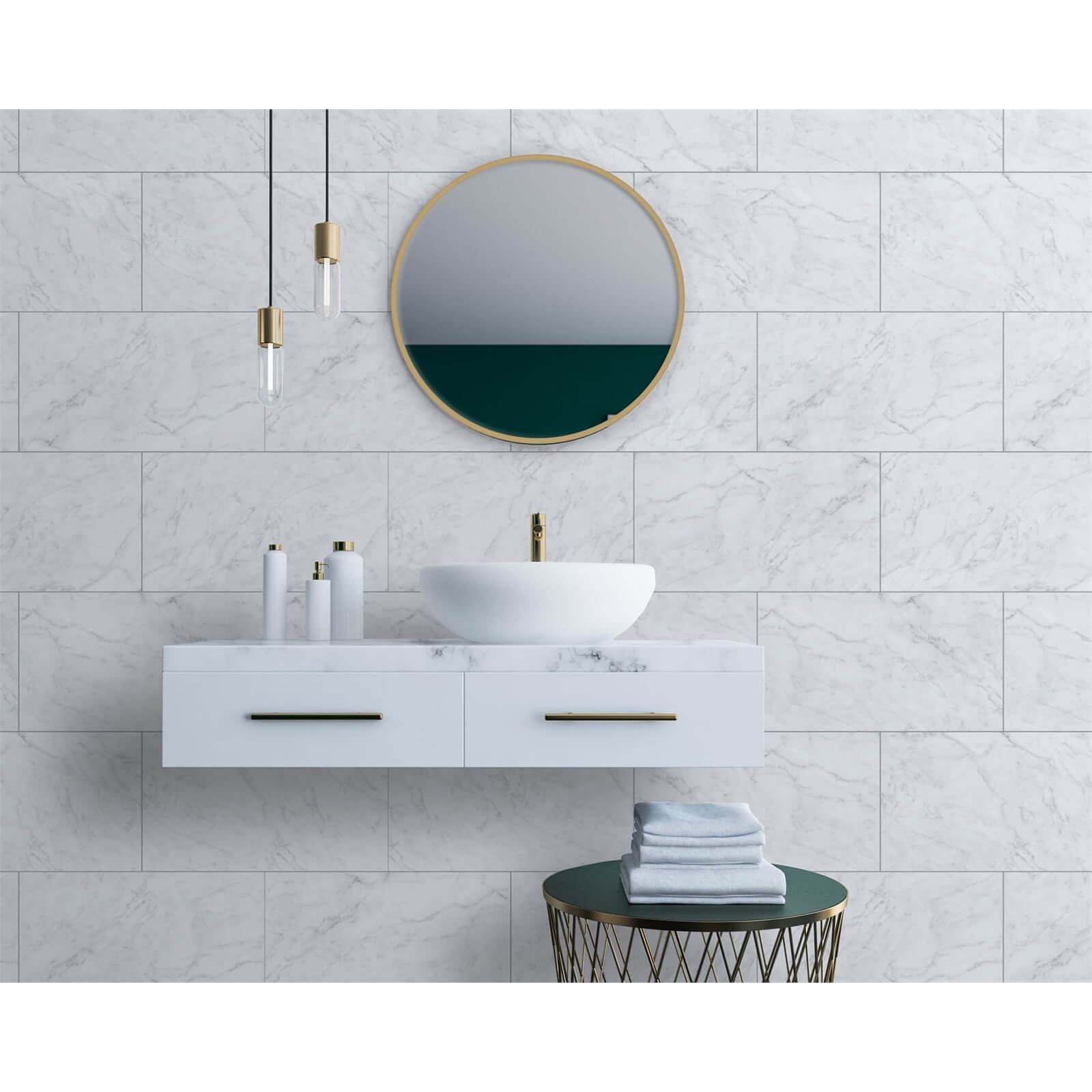 Innovera Decor Decorative Shower & Bathroom Wall Tiles (Carrara Marble, Set of 8)