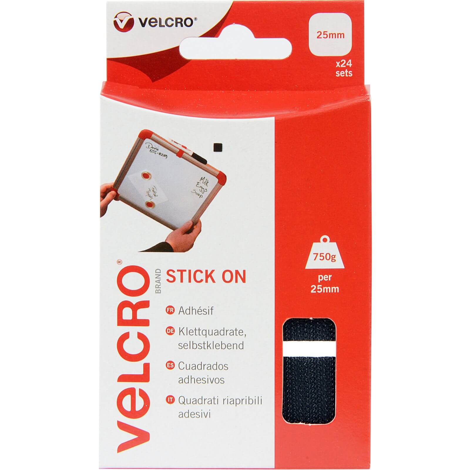 VELCRO? Brand Stick-On Square - Black - 25mm - 24 Set