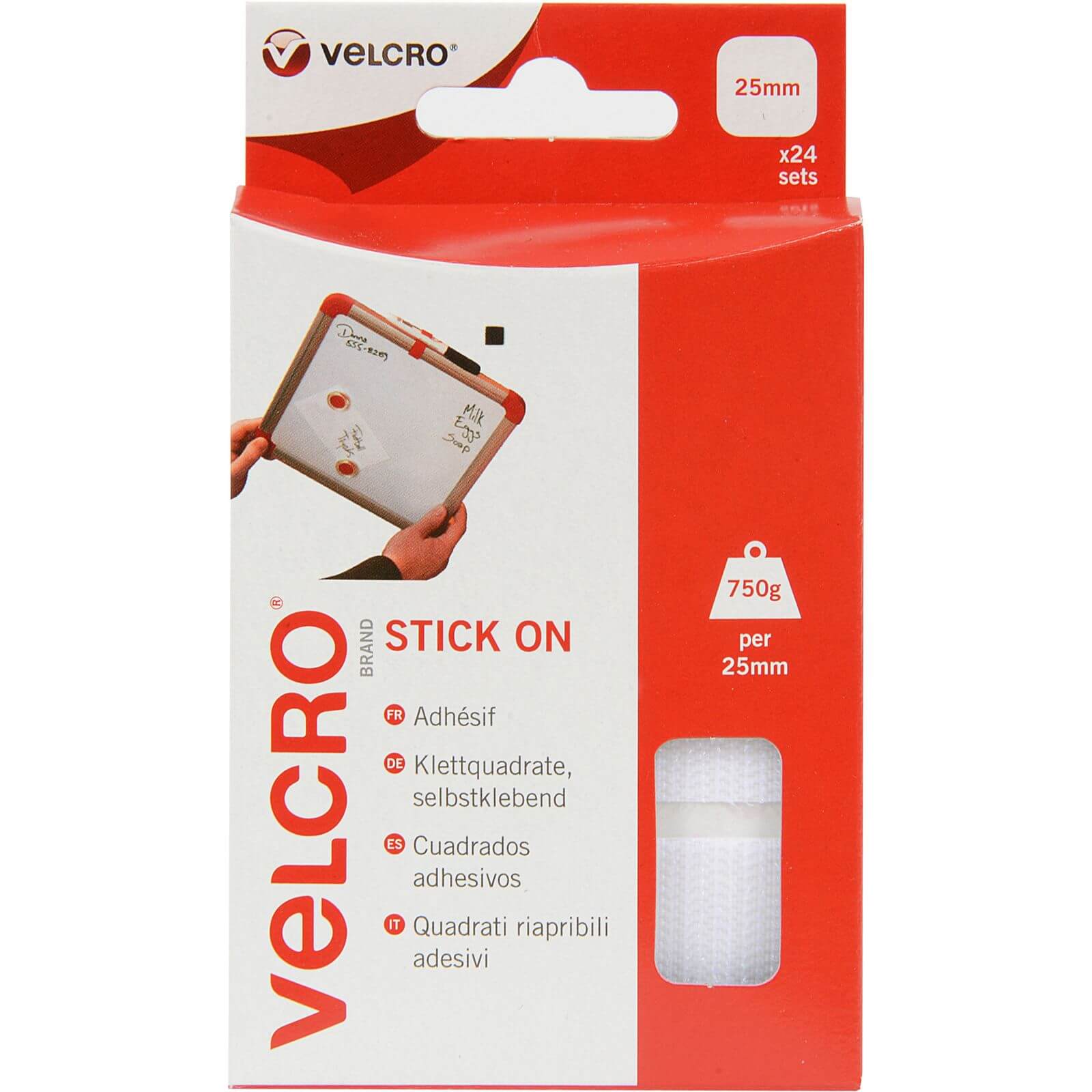 VELCRO? Brand Stick-On Square - White - 25mm - 24 Set