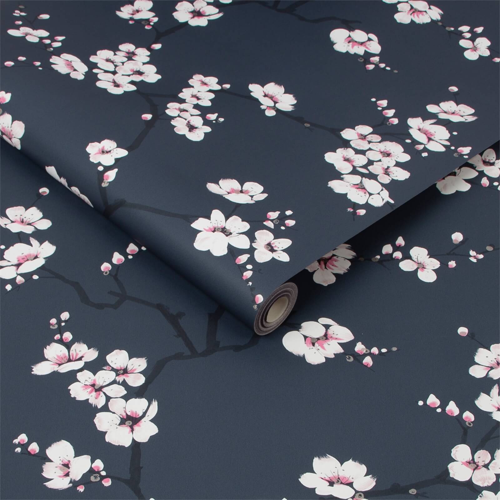 Fresco Apple Blossom Wallpaper - Navy
