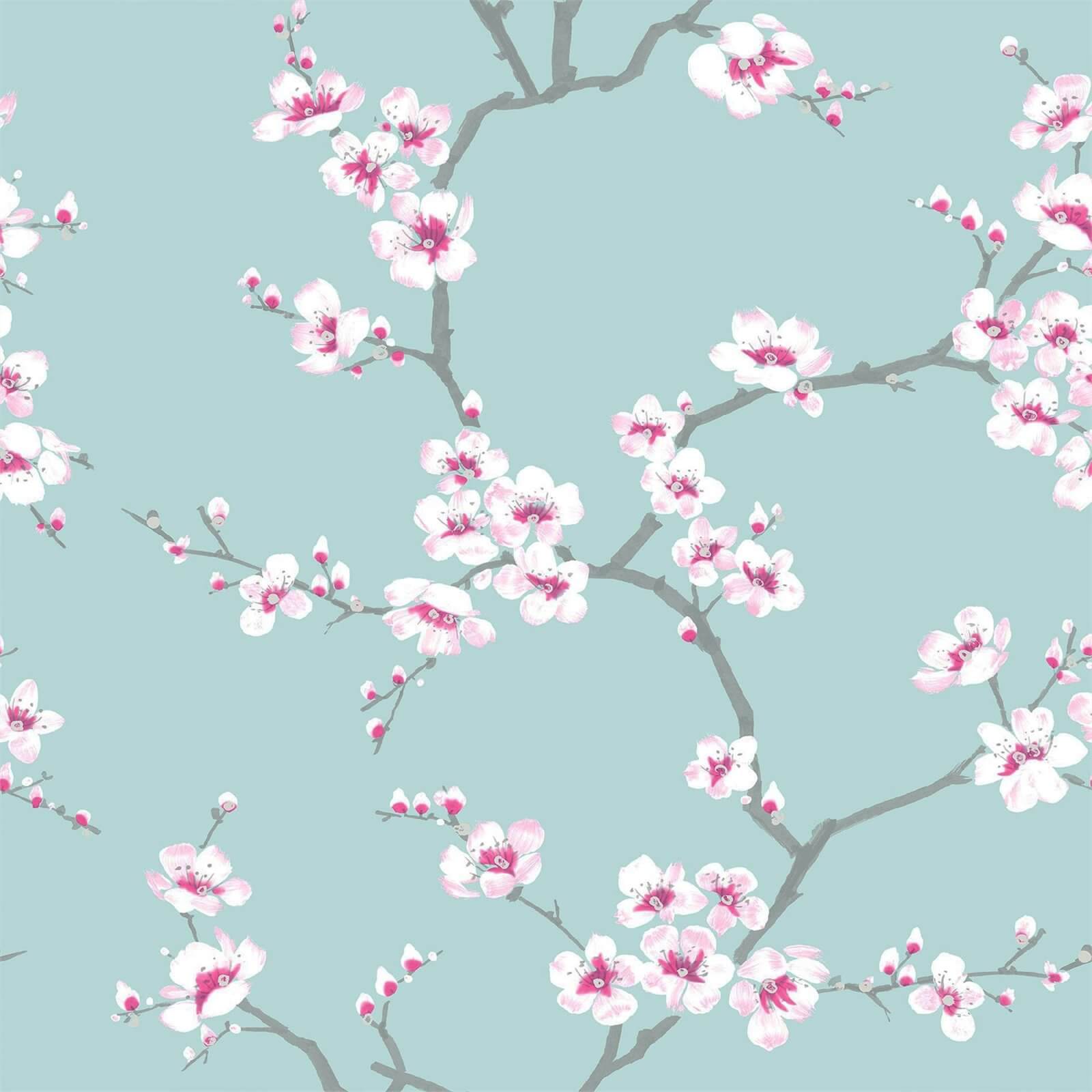 Fresco Apple Blossom Wallpaper - Blue