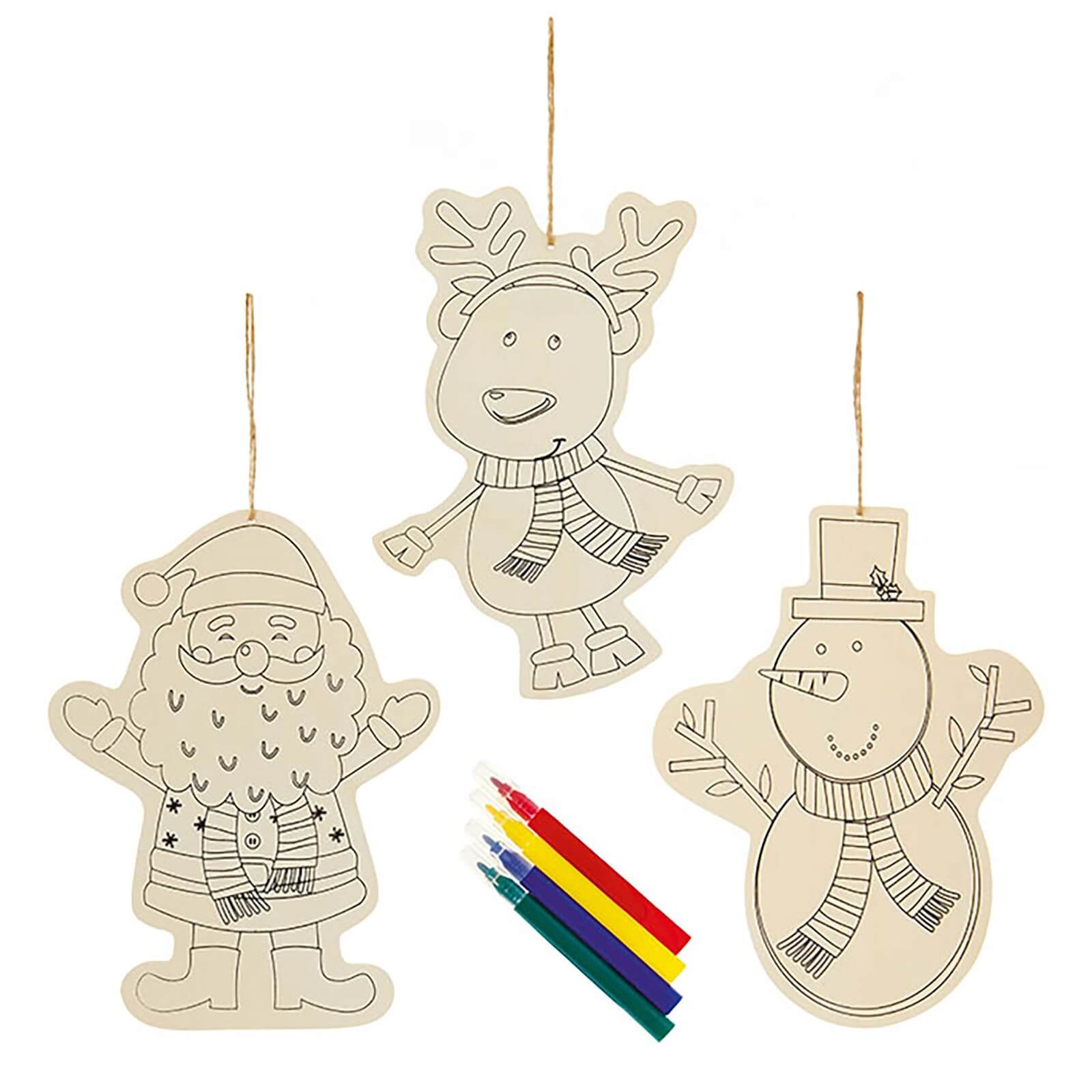 Wooden Colour In Christmas Character Tree Decorations - 3 Pack
