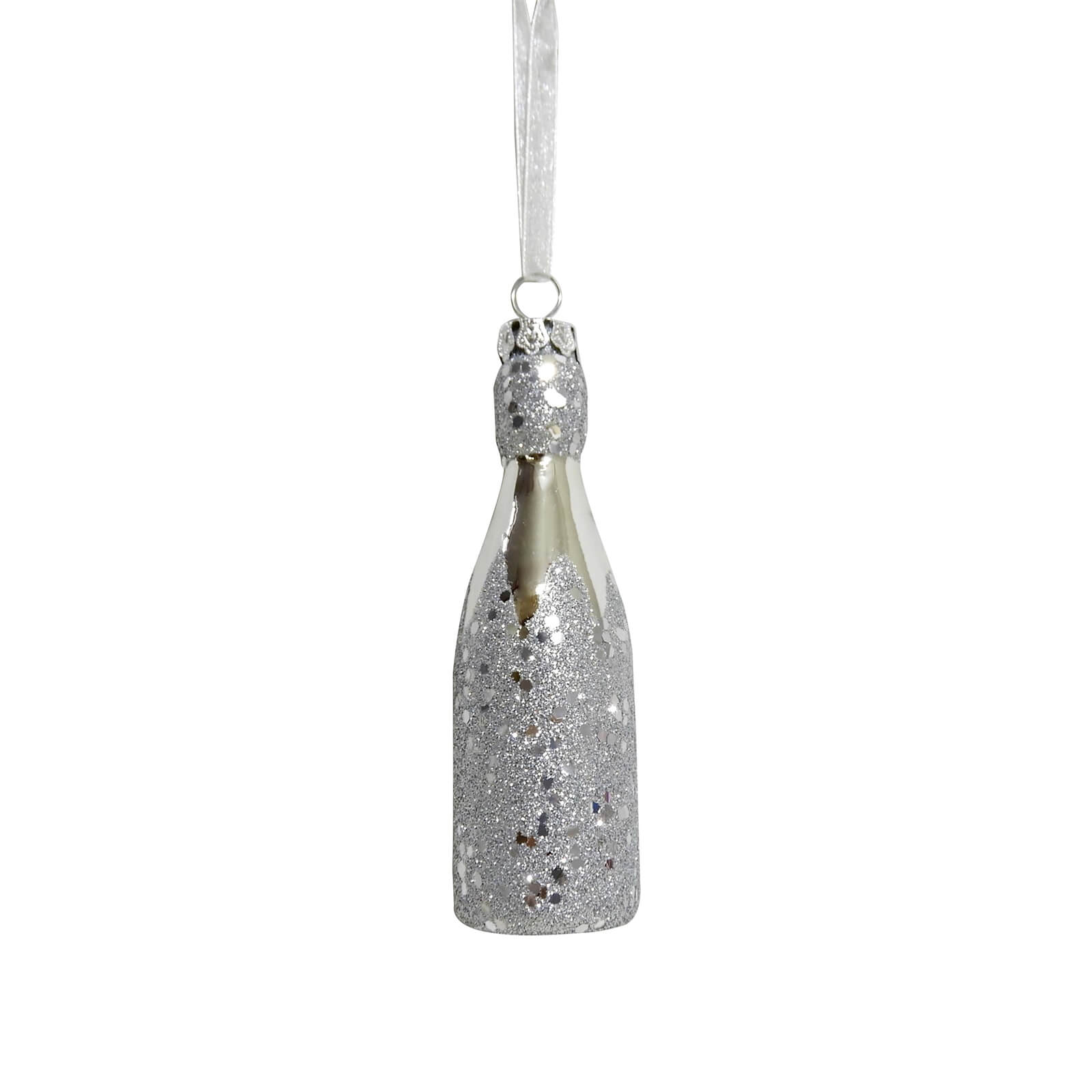 Silver Glitter Glass Champers Hanging Tree Decoration