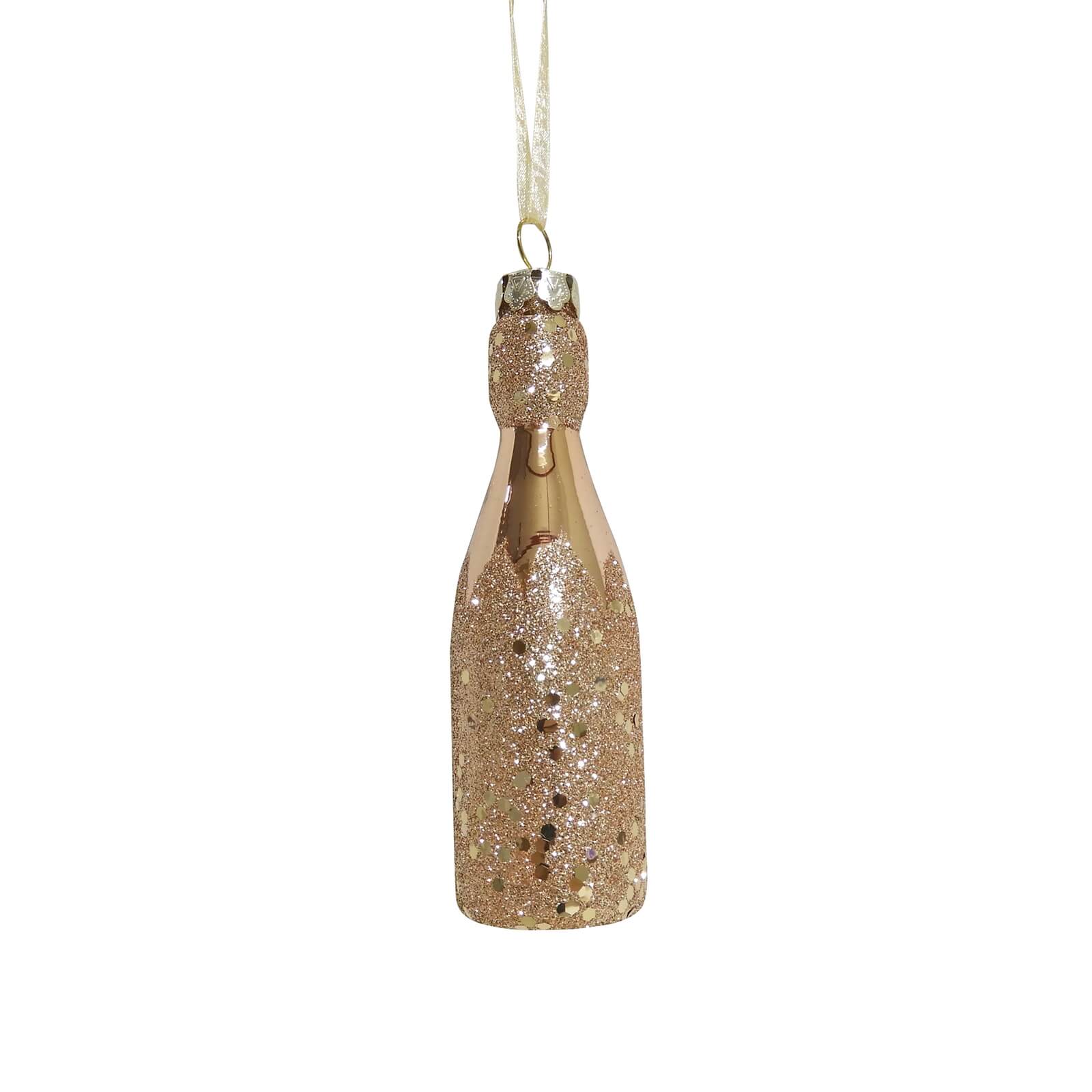 Rose Gold Glitter Glass Champers Hanging Tree Decoration
