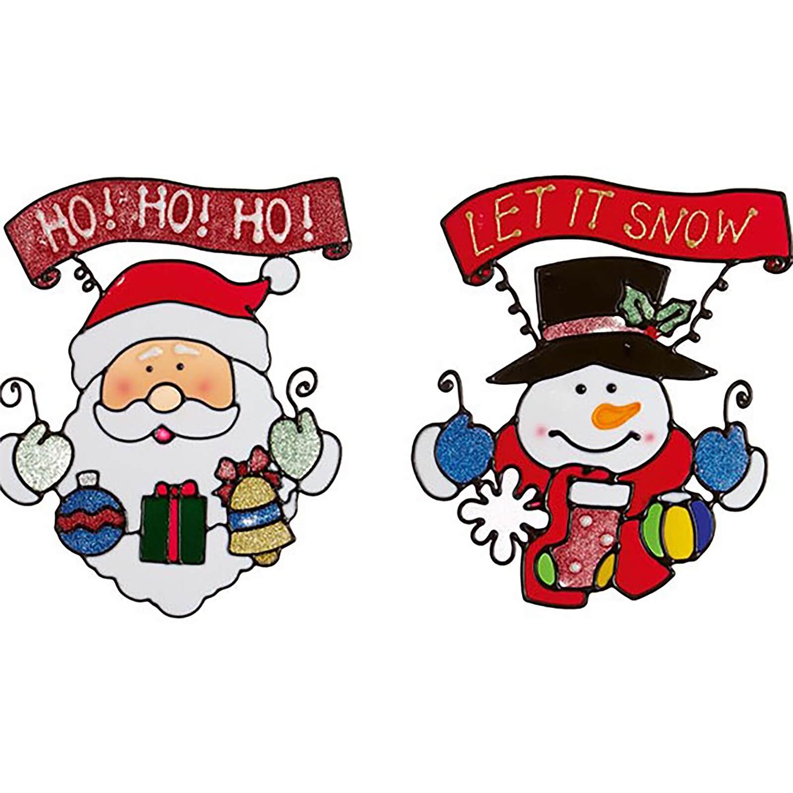 Santa, Snowman & Reindeer Window Cling Christmas Decorations - Assortment