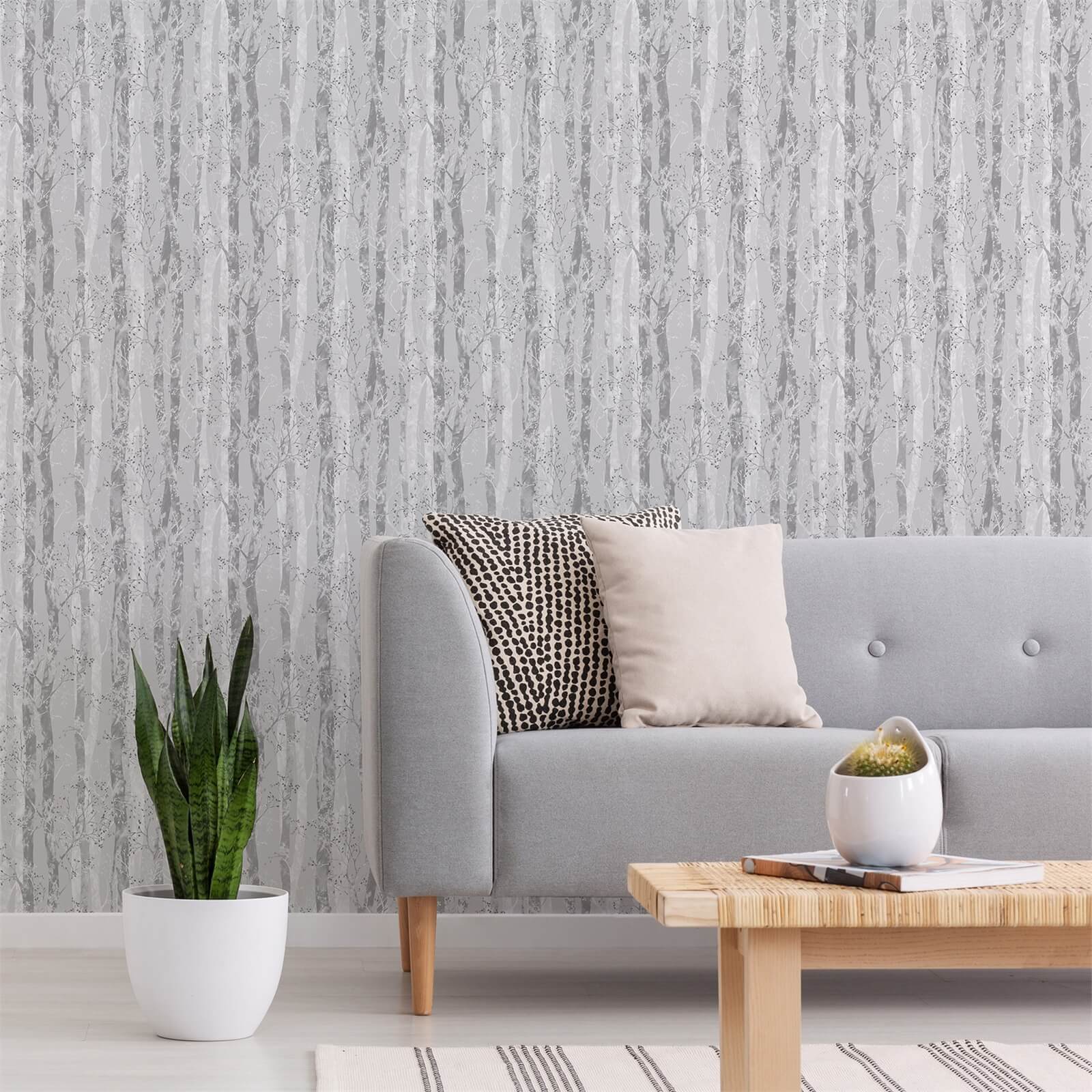 Sublime Dappled Trees Grey Silver Wallpaper