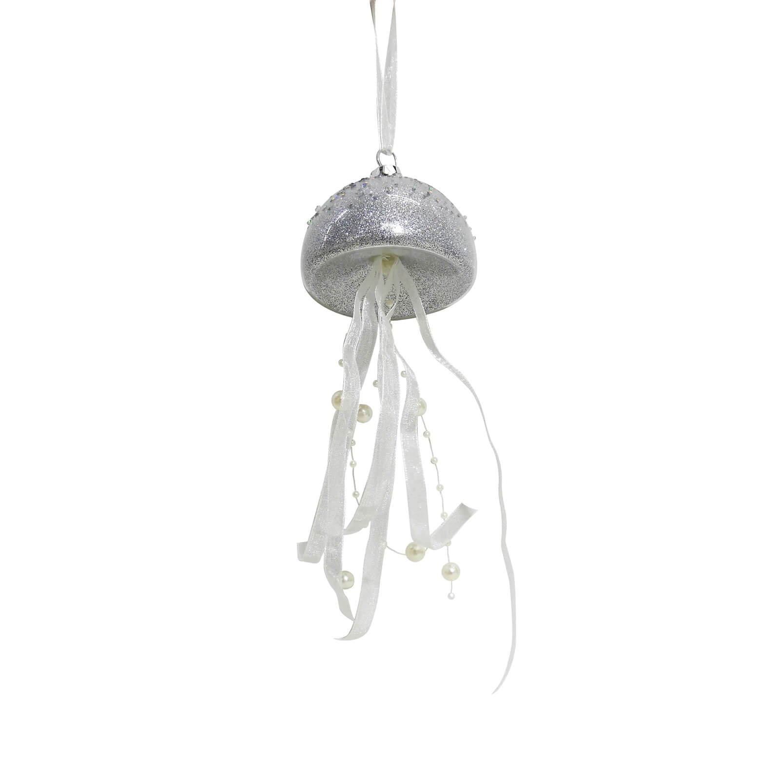 Silver Jellyfish Glass Hanging Tree Decoration