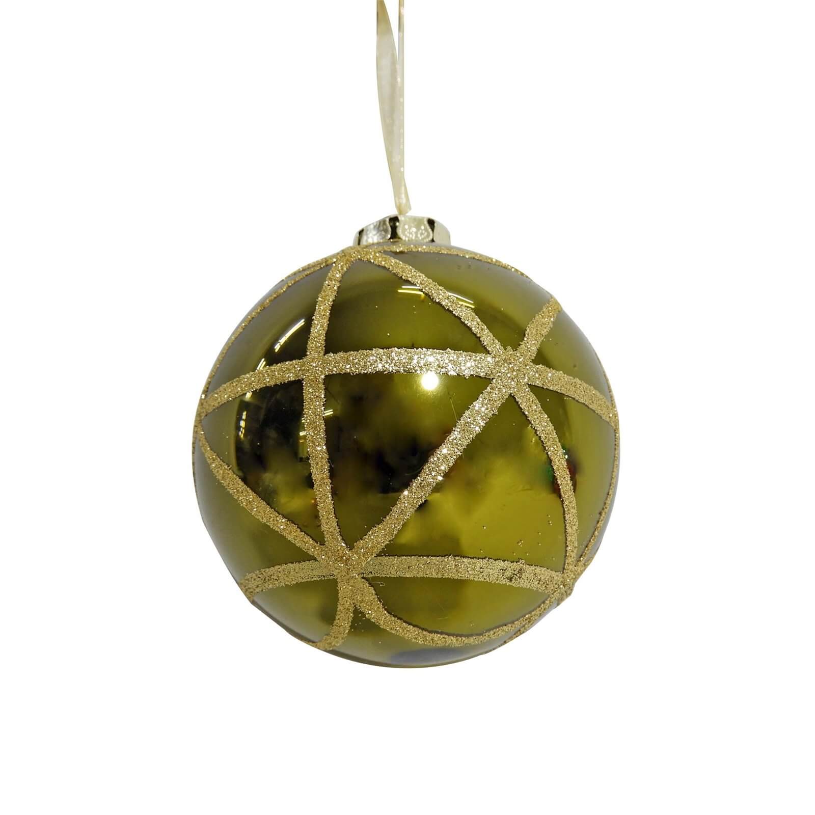 Green Geometric Glitter Glass Christmas Tree Bauble