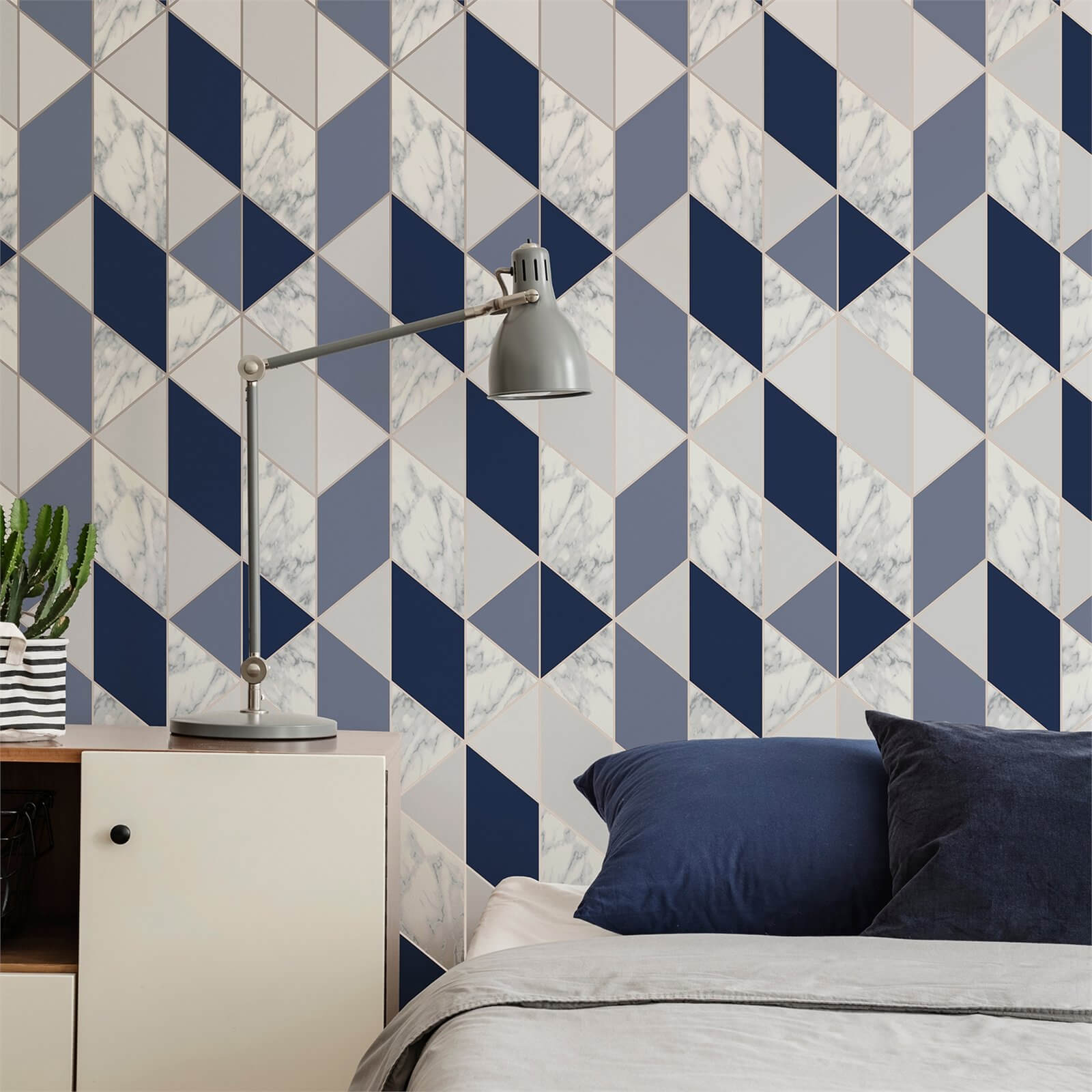 Sublime Marble Geo Navy Wallpaper