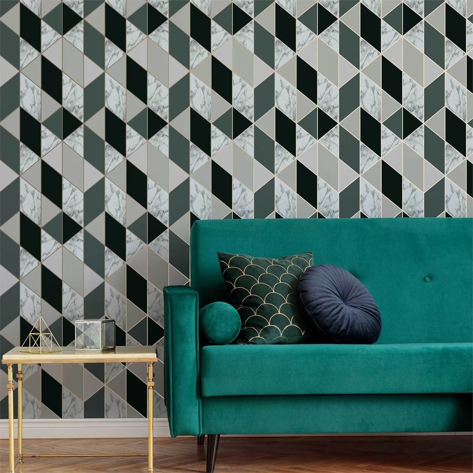 Sublime Marble Geometric Dark Green Wallpaper