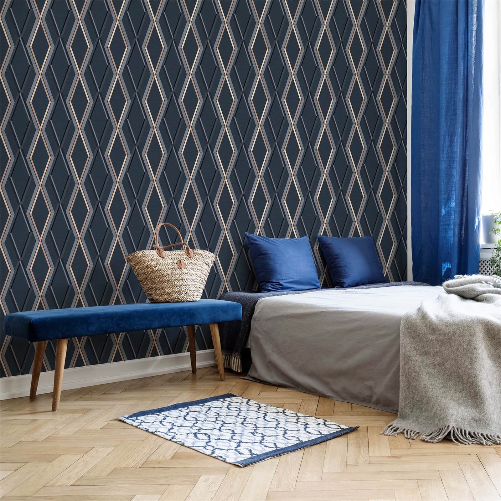 Superfresco Easy Prestige Geo Navy Wallpaper Homebase