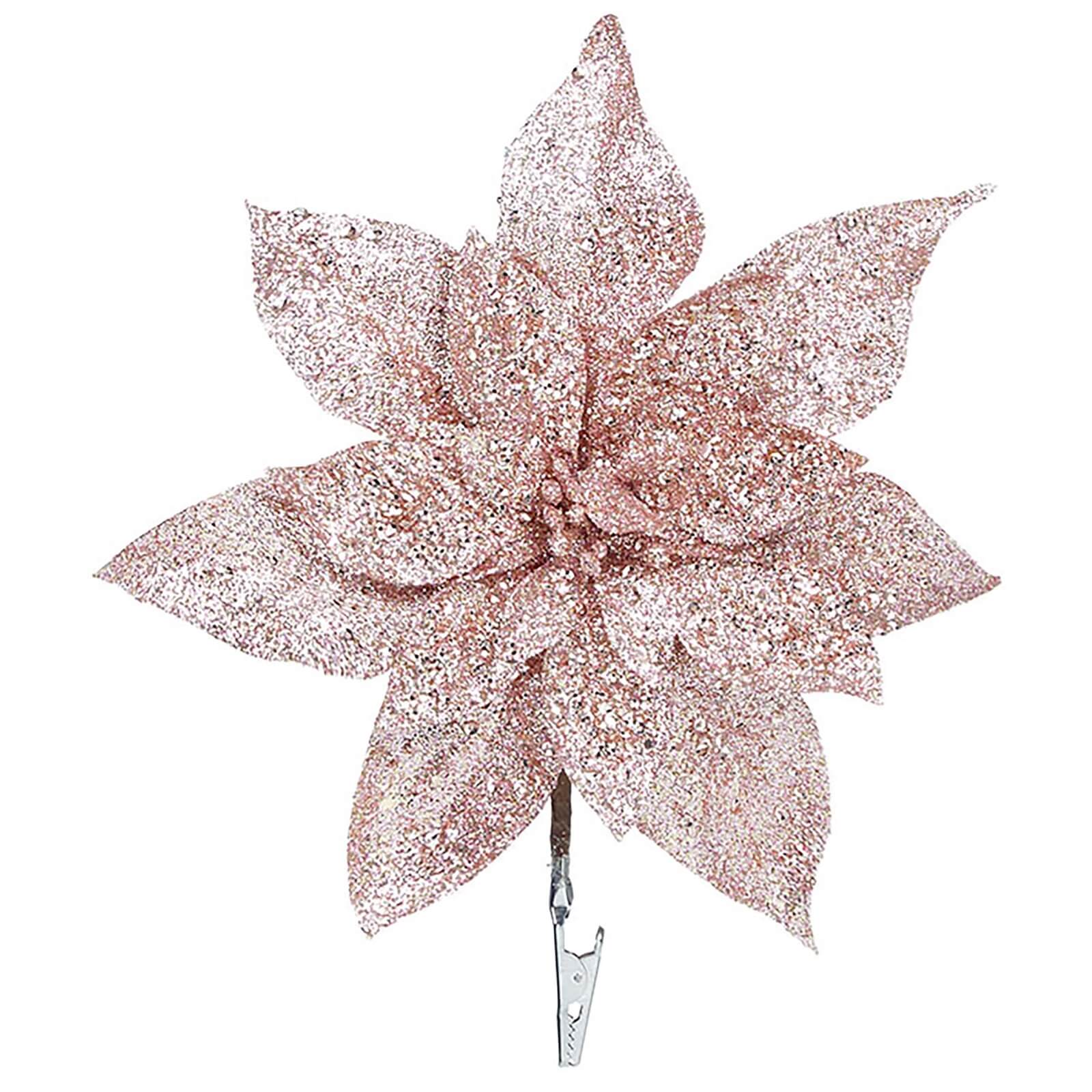 Champagne Glitter Poinsettia Clip On (Christmas Tree / Garland Decoration) (Assorted)