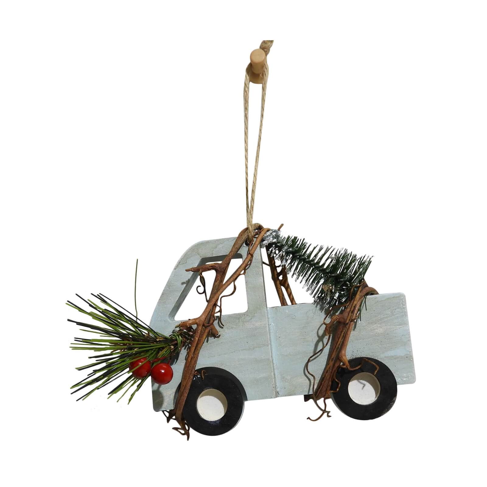 Blue Wooden Truck Hanging Tree Decoration