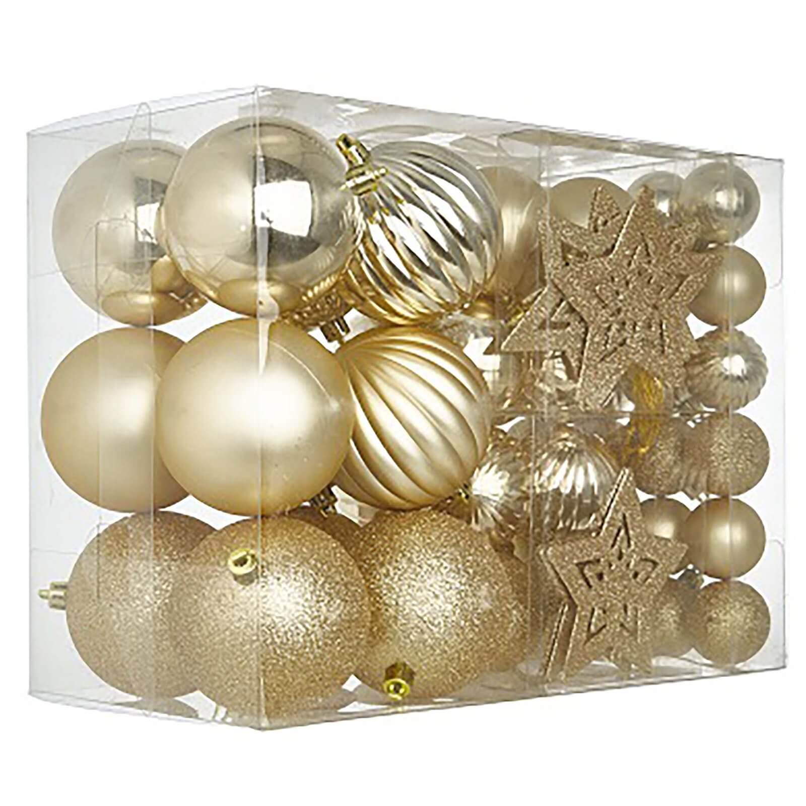 Champagne Gold Shatterproof Christmas Bauble Decorations - Pack of 60