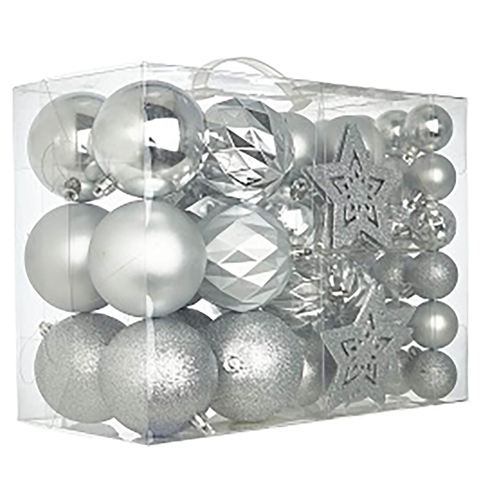 Silver Shatterproof Christmas Bauble Decorations - Pack of 60
