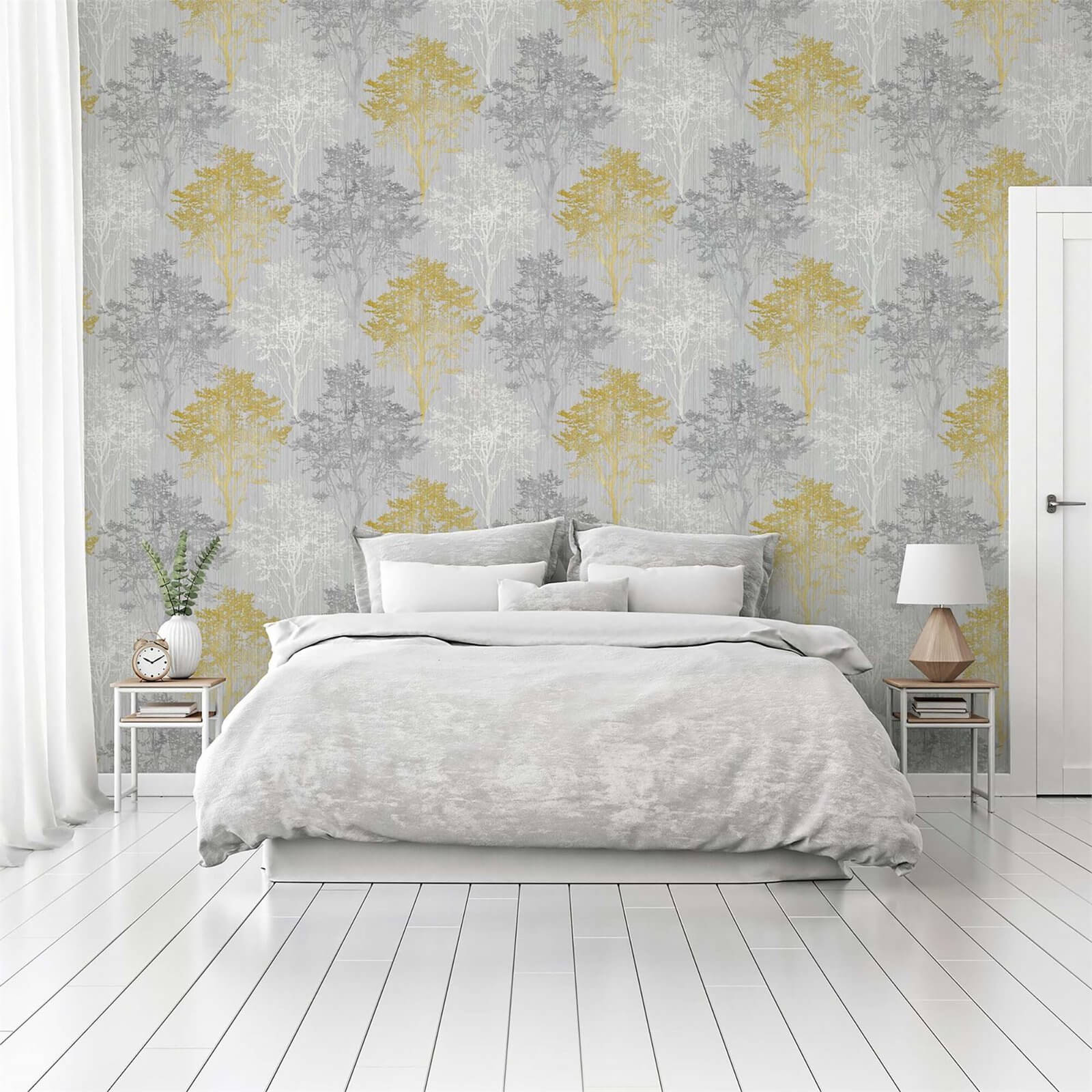 Arthouse Wildwood Ochre Grey Wallpaper