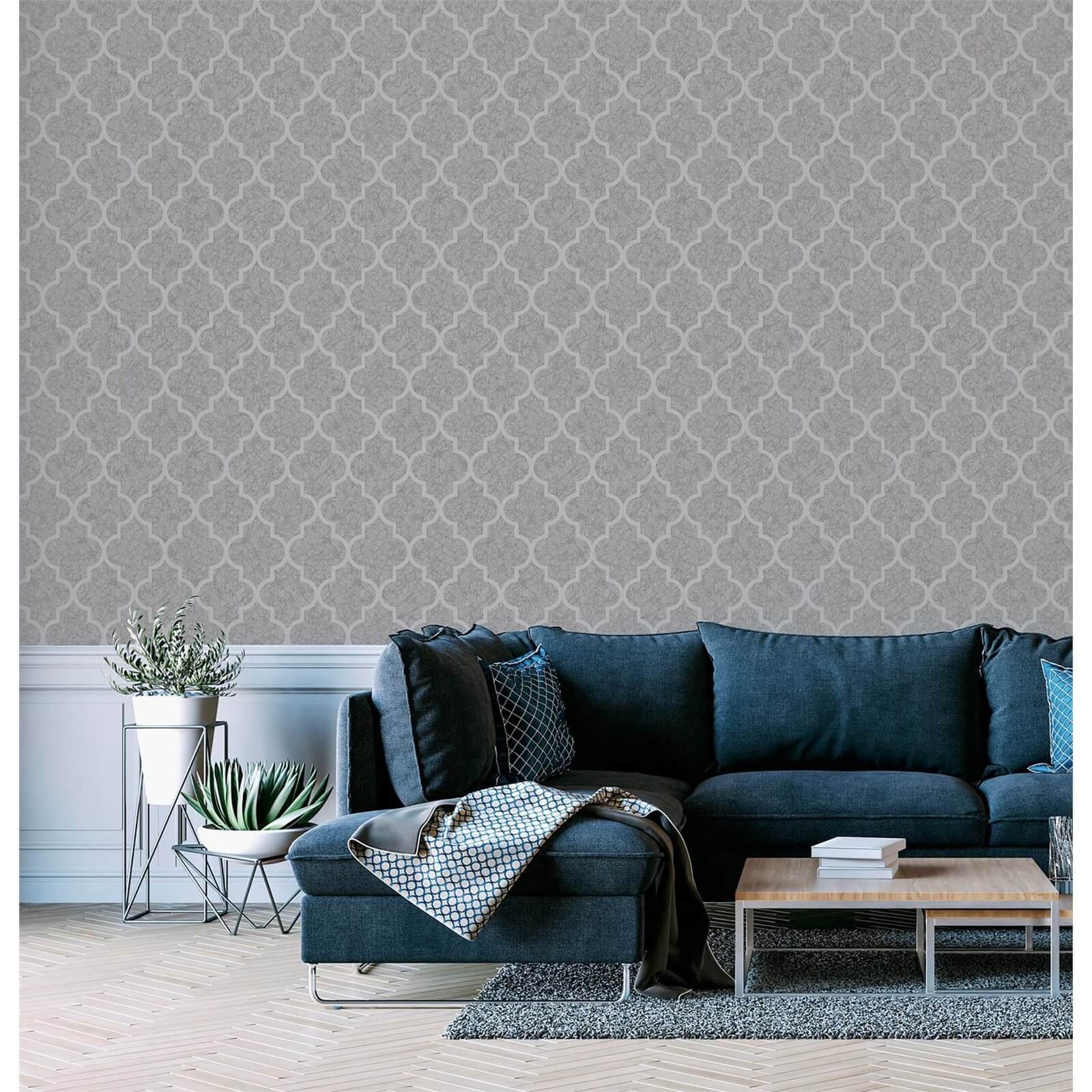 Arthouse Velvet Trellis Silver Wallpaper