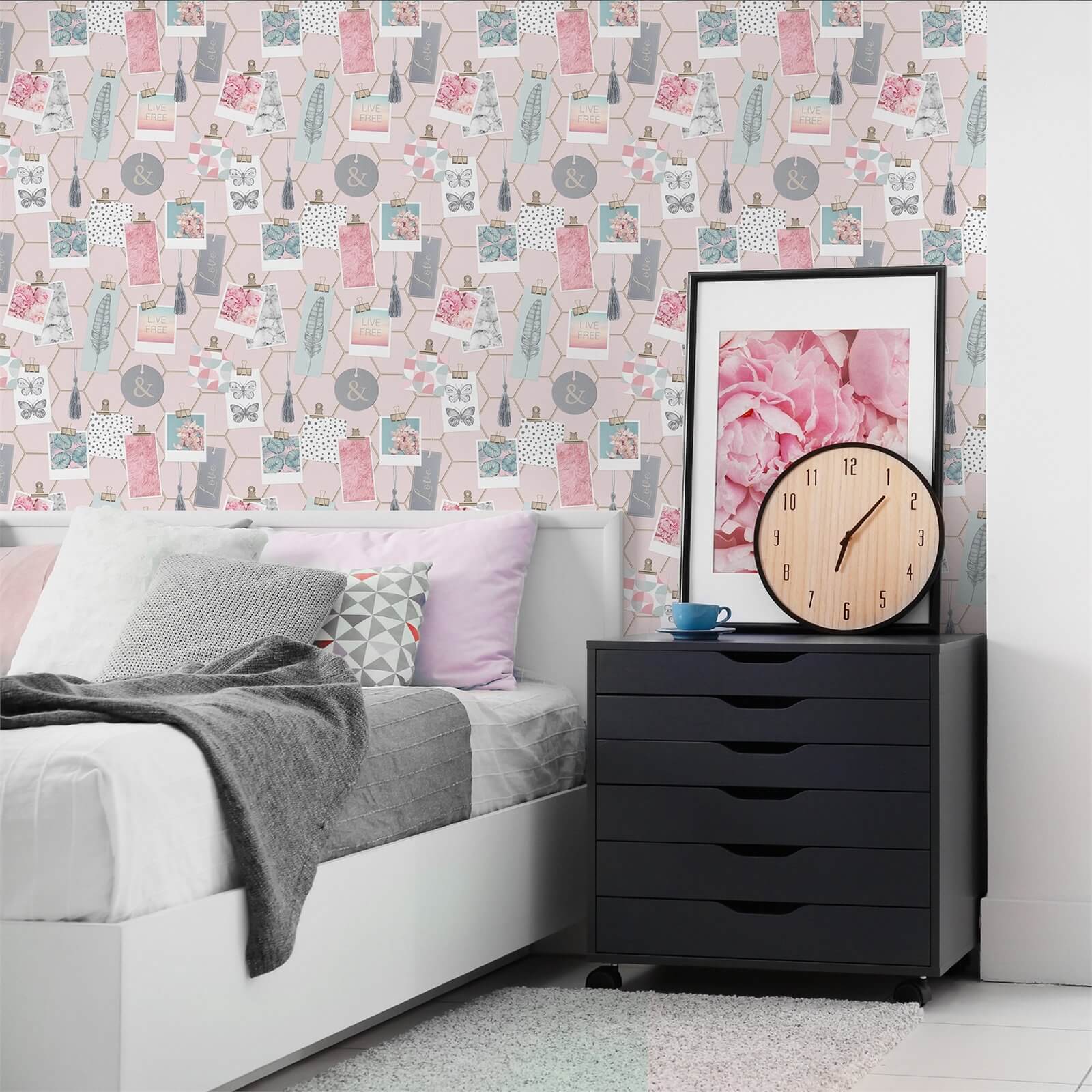 Fresco Clip Frames Pink Wallpaper