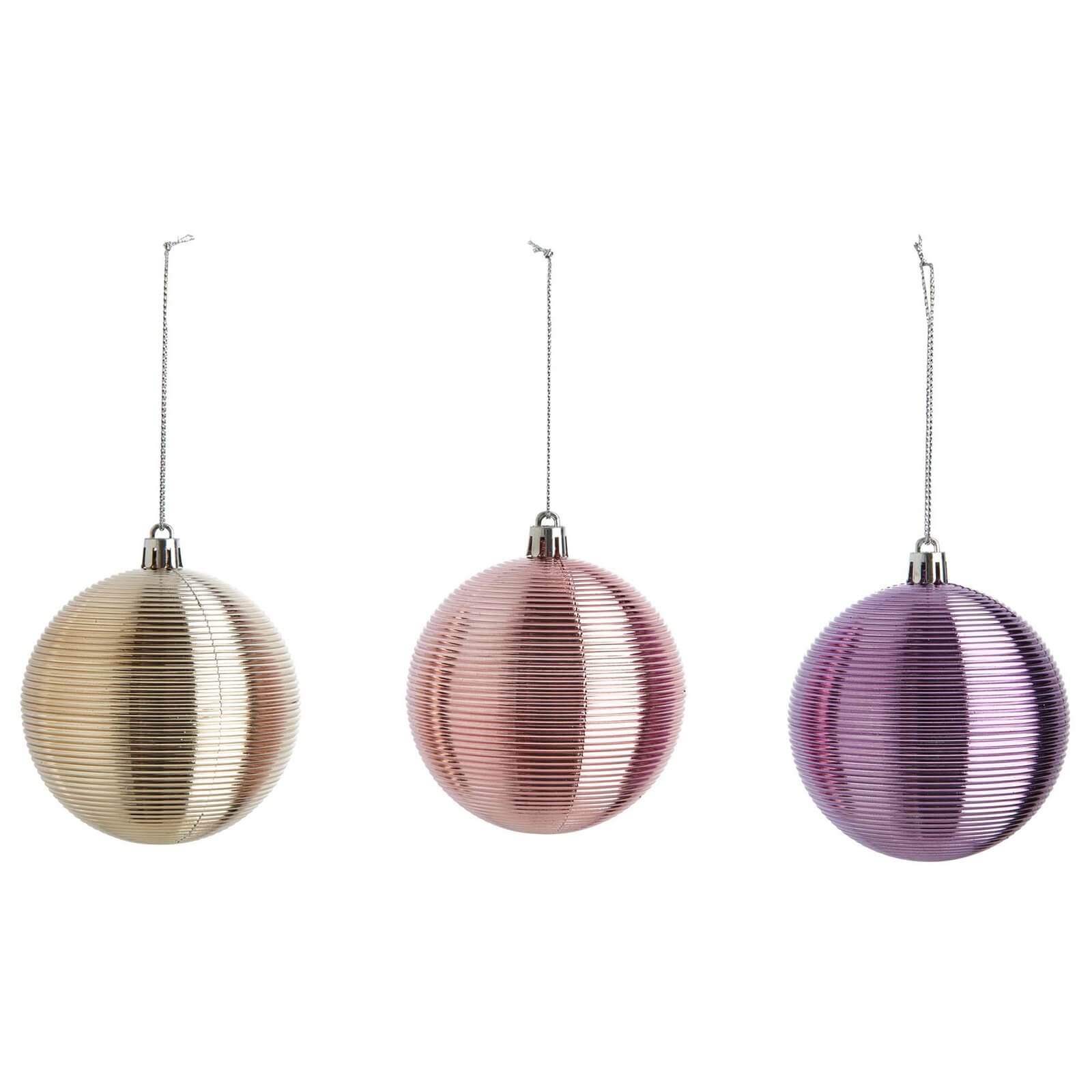 Pack of 9 Pink Blush Rib Tree Baubles 80mm