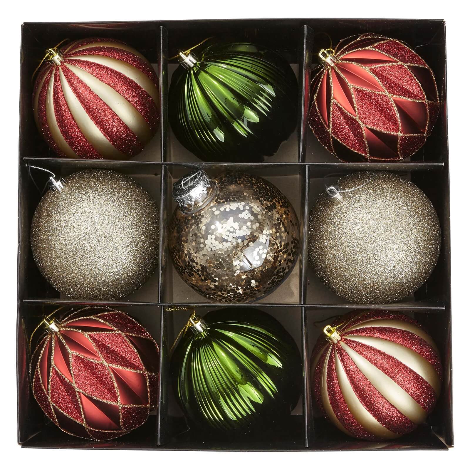 Pack of 9 Deco Luxe Shatterproof Tree Baubles 100mm