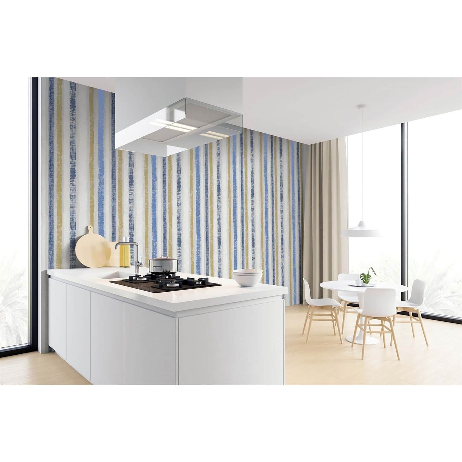 Arthouse Painted Stripe Navy Gold Wallpaper