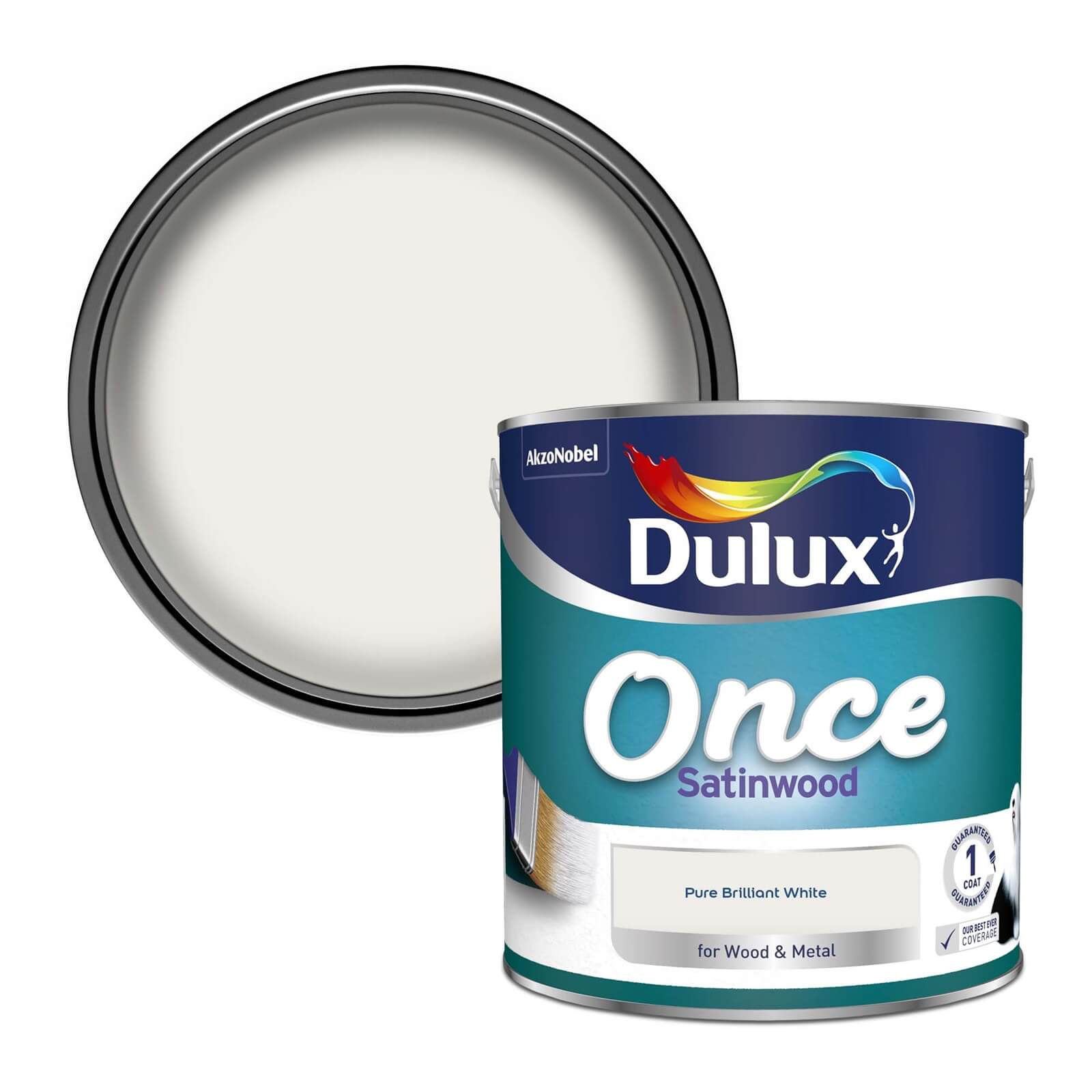 Dulux Once Satinwood Paint Pure Brilliant White - 2.5L