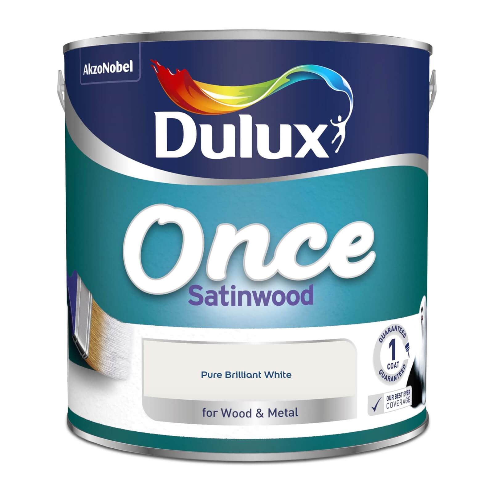 Dulux Once Satinwood Paint Pure Brilliant White - 2.5L
