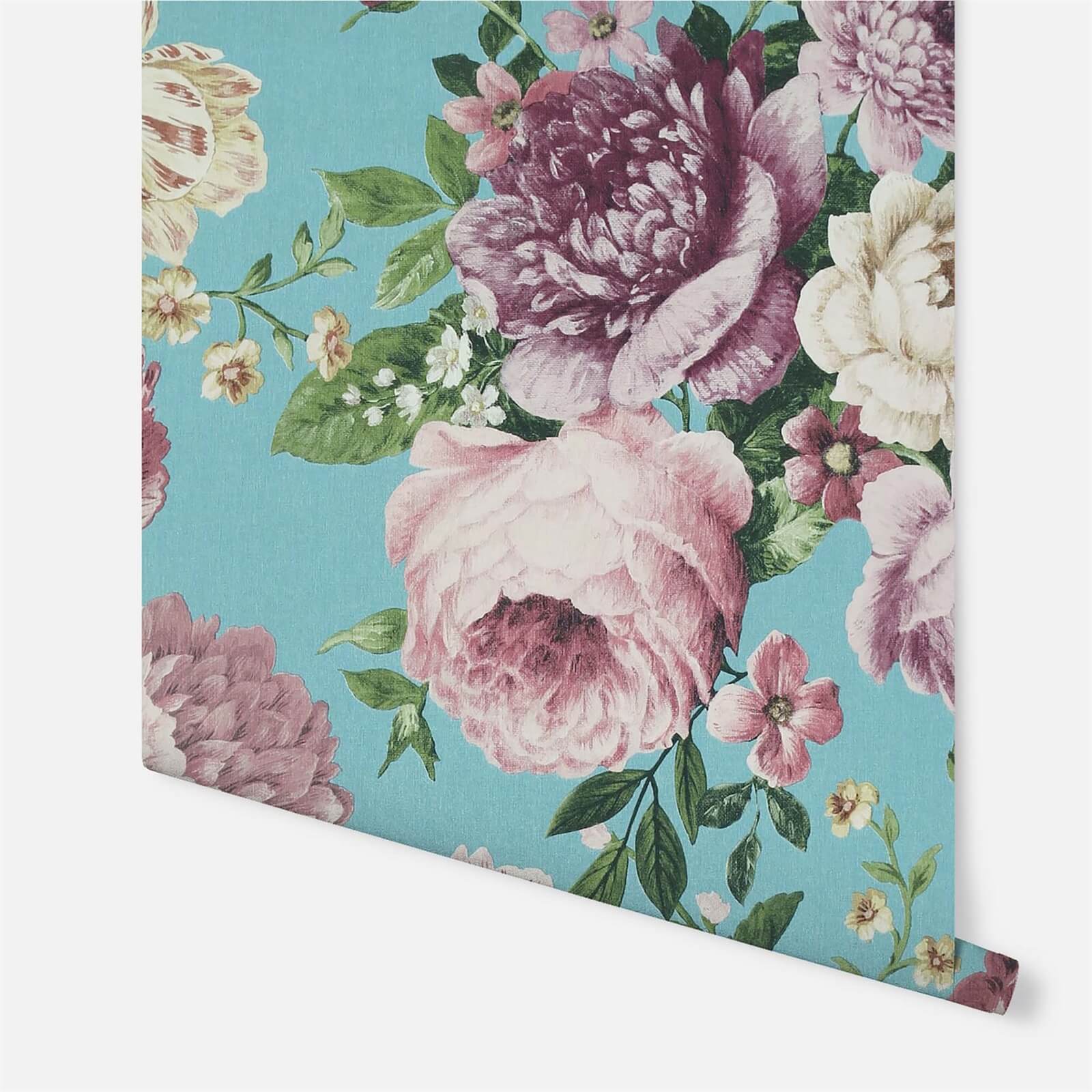 Arthouse Tapestry Floral Teal Pink Wallpaper