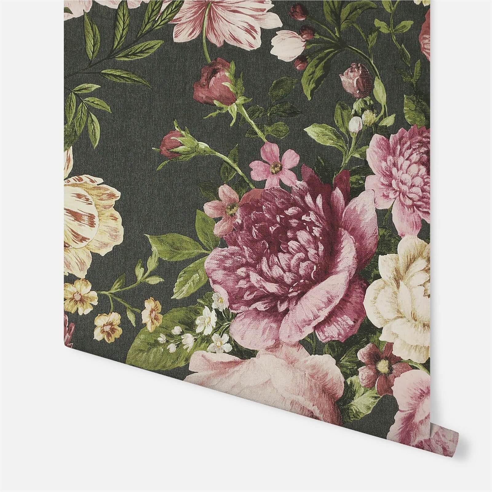 Arthouse Tapestry Floral Charcoal Pink Wallpaper