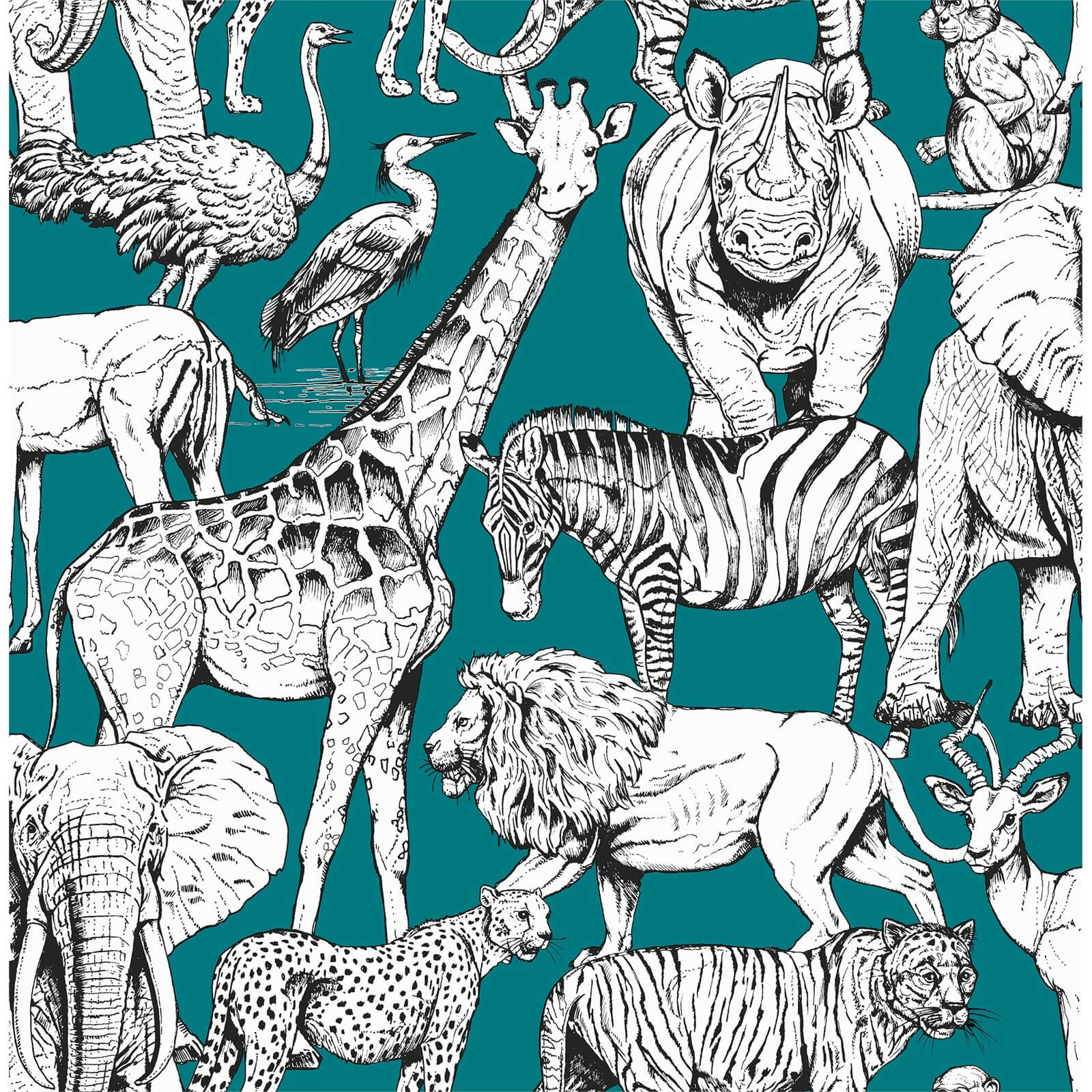 Superfresco Easy Jungle Animals Green Wallpaper