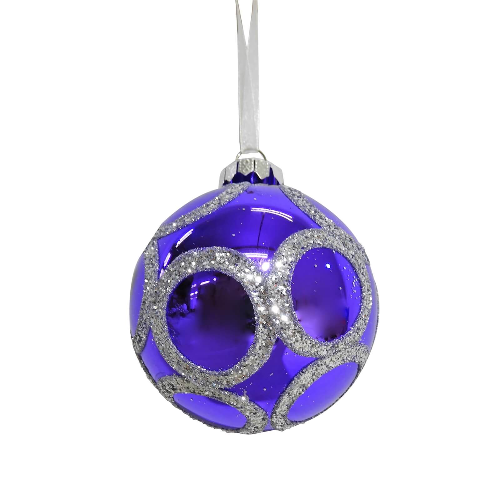 Purple Silver Glitter Hoop Glass Christmas Tree Bauble