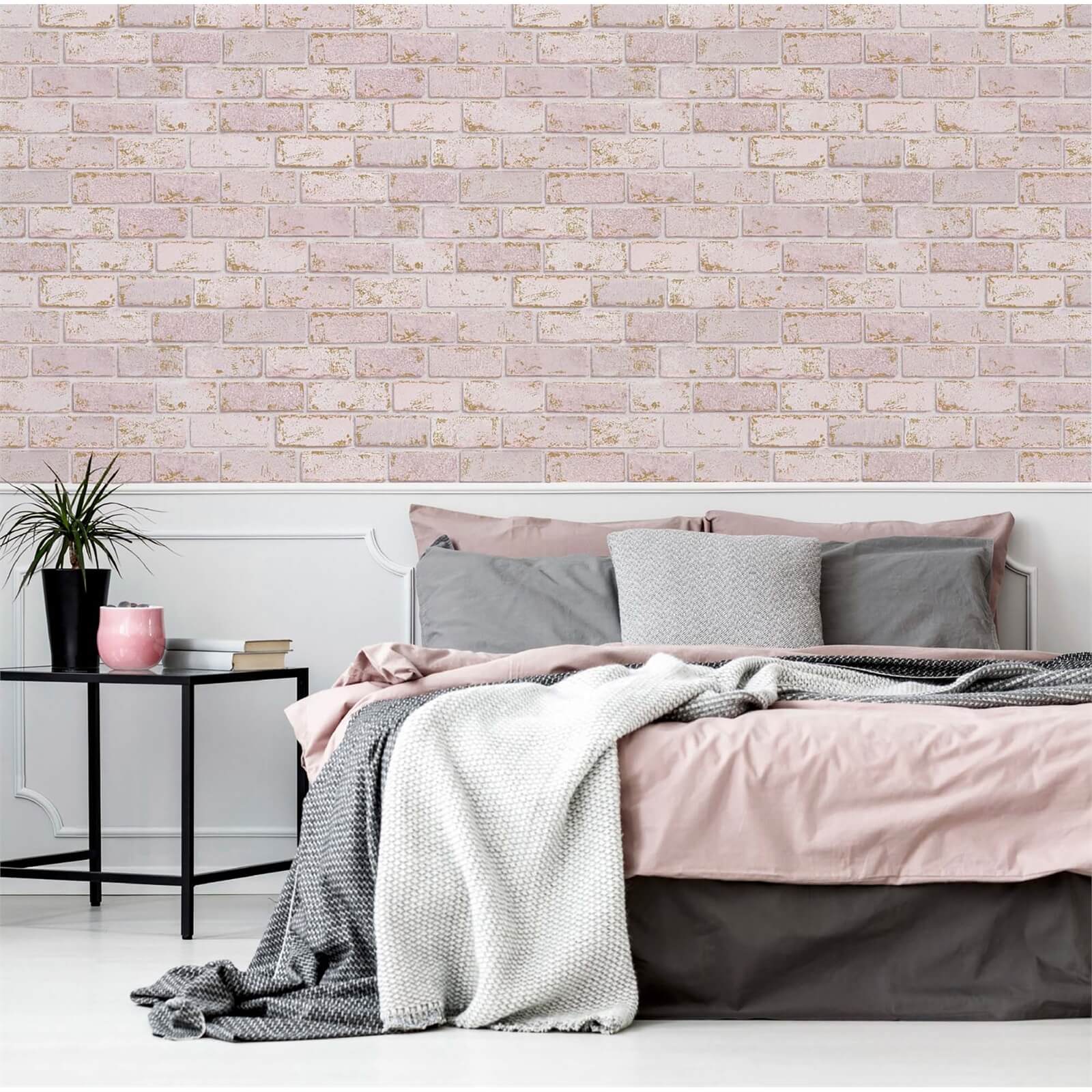 Arthouse Metallic Brick Pink Rose Gold Wallpaper