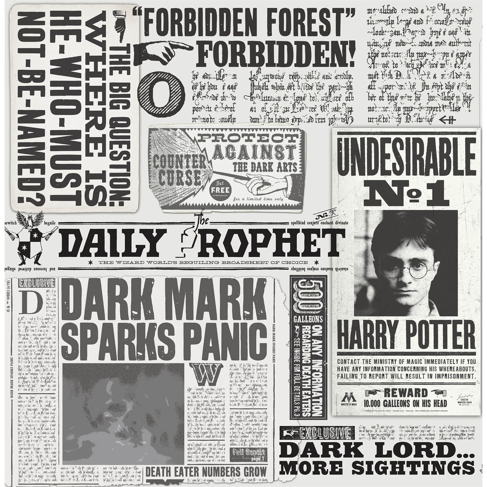 Harry Potter Daily Prophet Monochrome Wallpaper