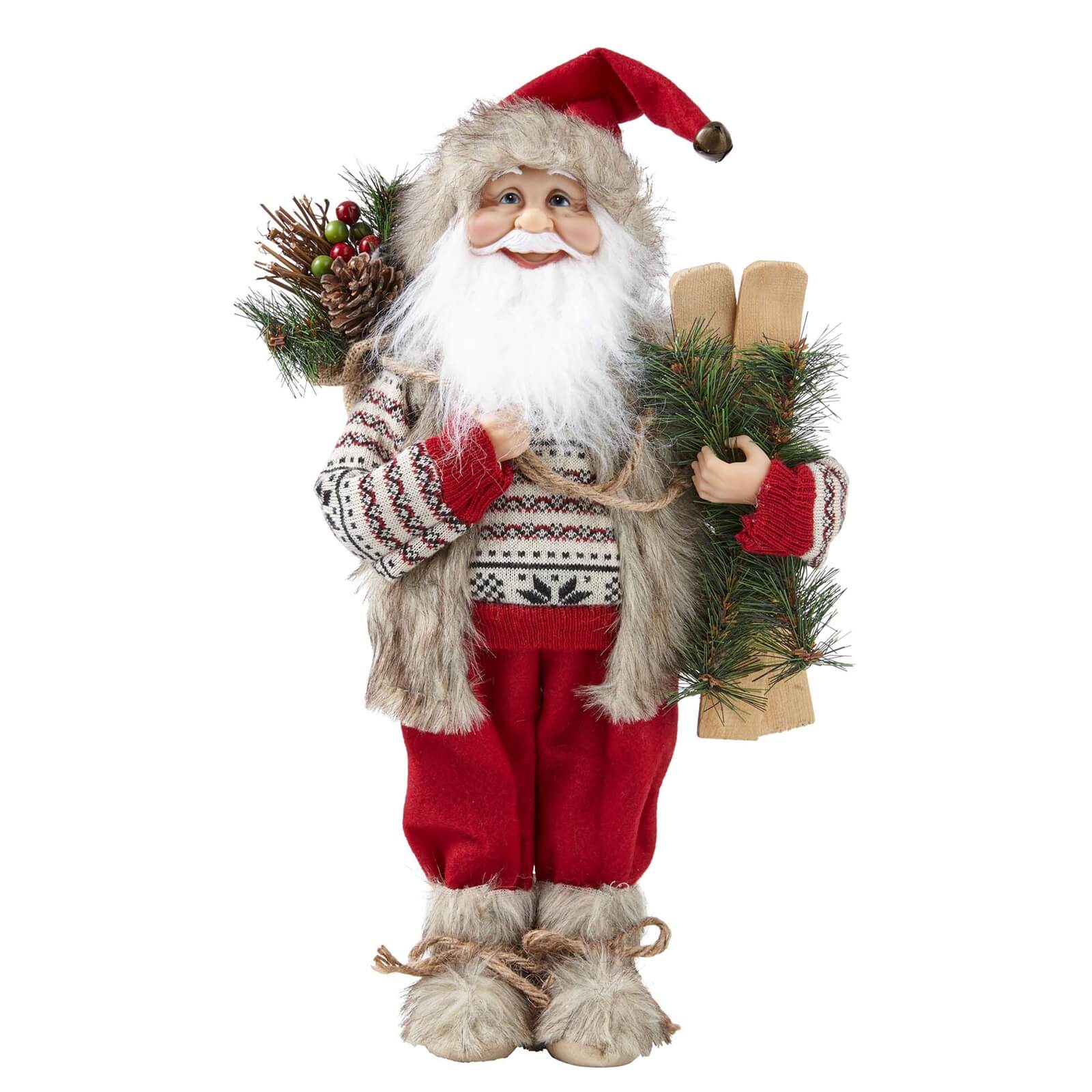 Standing Santa in Red Patterned Jumper Christmas Decoration - 40cm