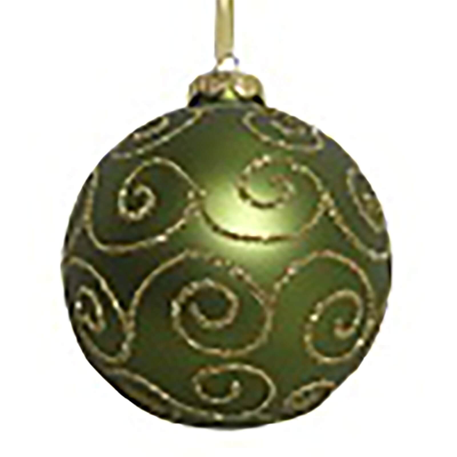 Green Gold Glitter Glass Christmas Tree Bauble 90mm