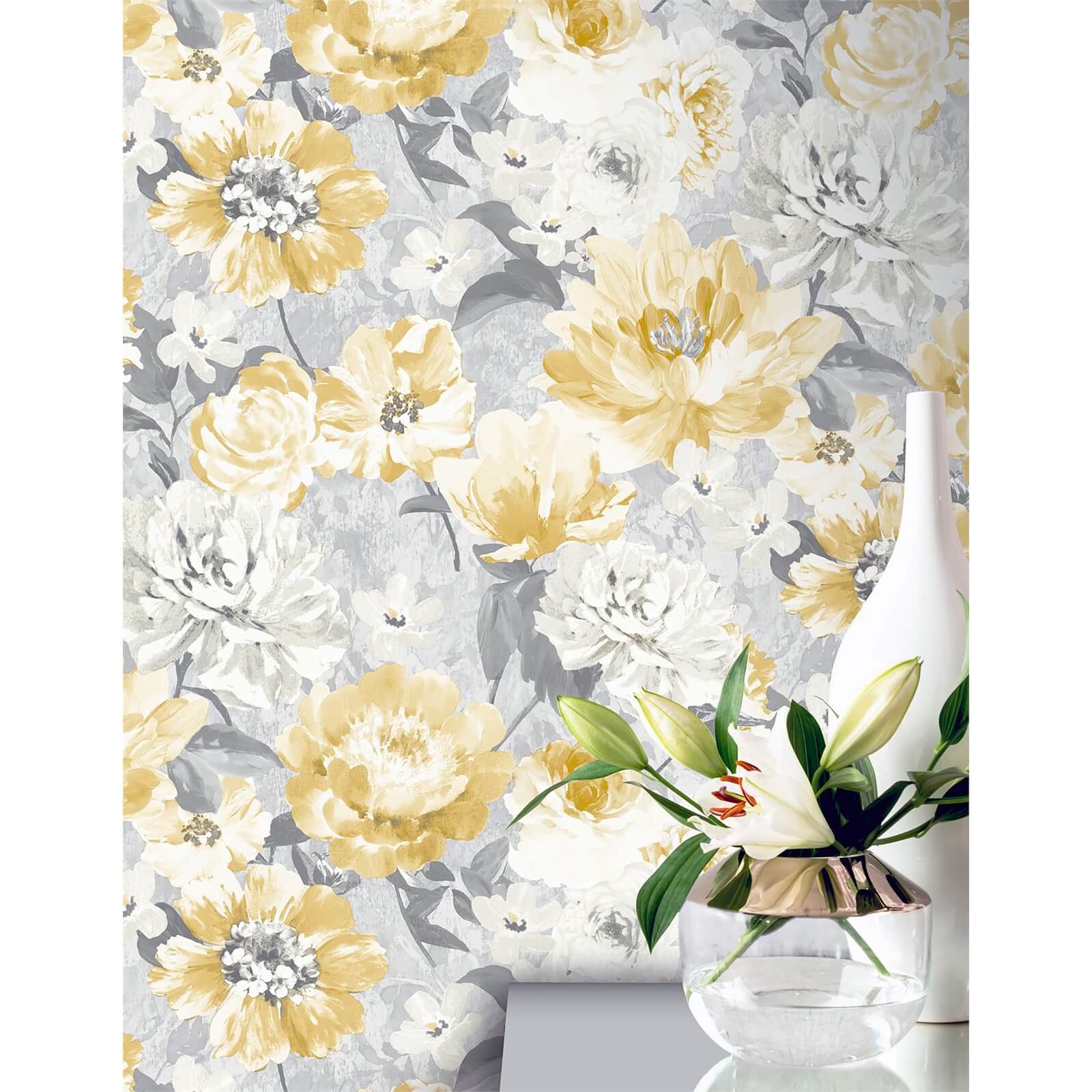 Arthouse Aubrey Floral Ochre Wallpaper