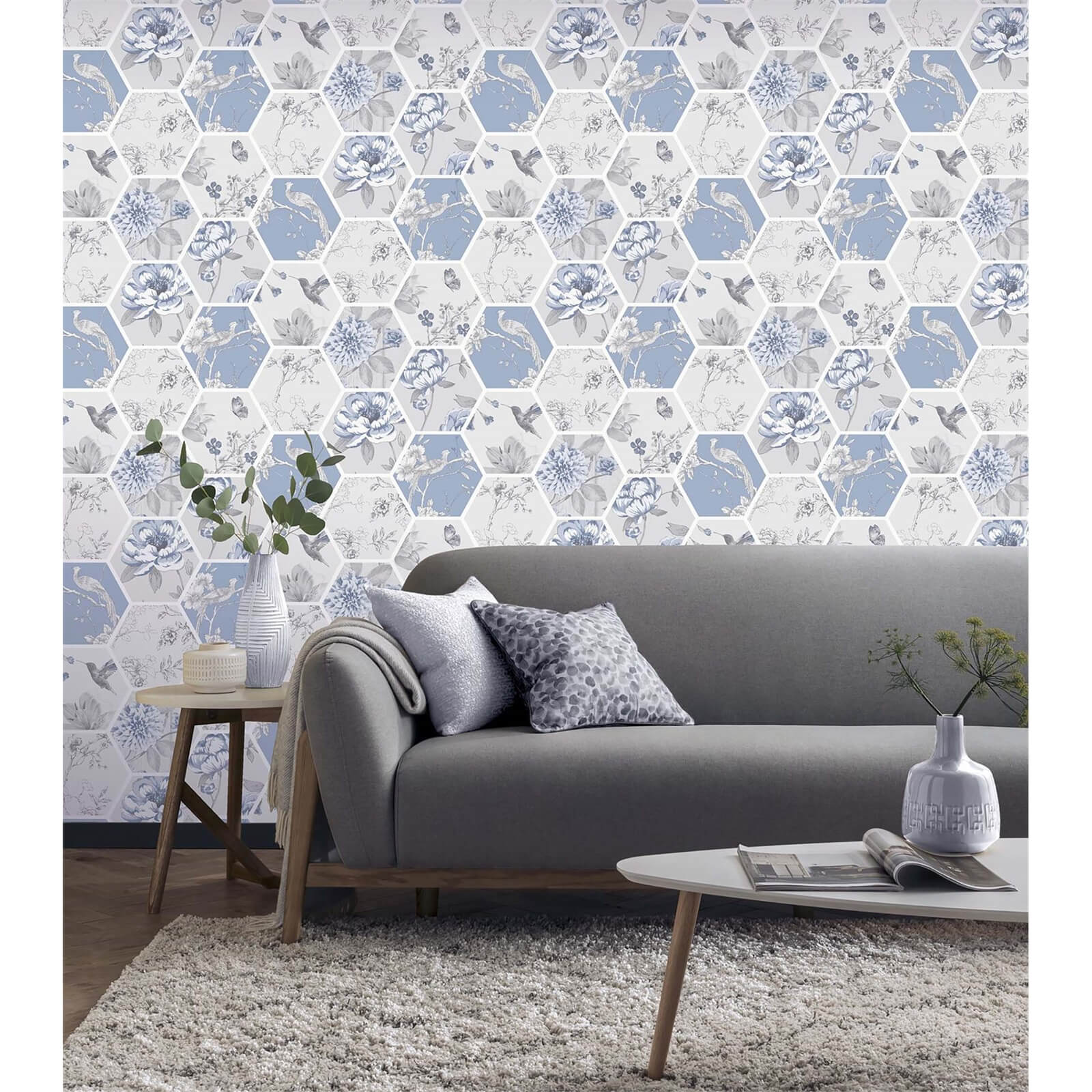 Arthouse Chinoise Decoupage Blue Wallpaper