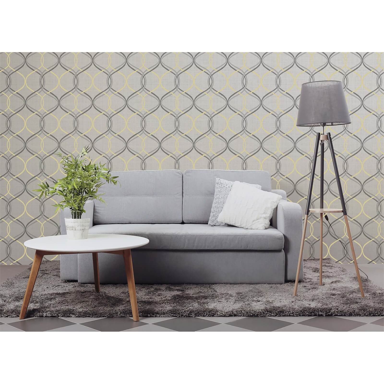 Arthouse Twisted Ogee Grey Gold Wallpaper
